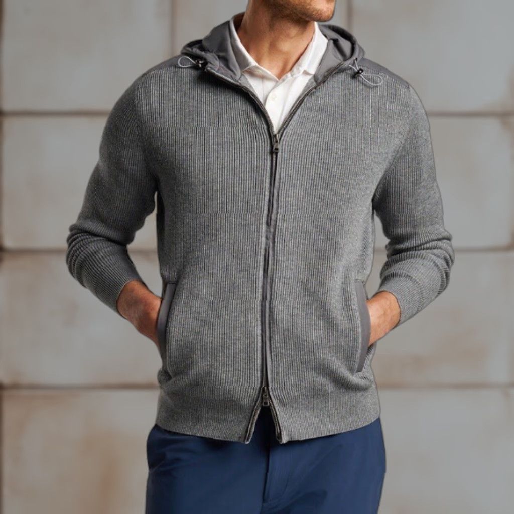 Peter Millar Holdridge Hybrid Full Zip Hooded Cardigan Mens XL Gray