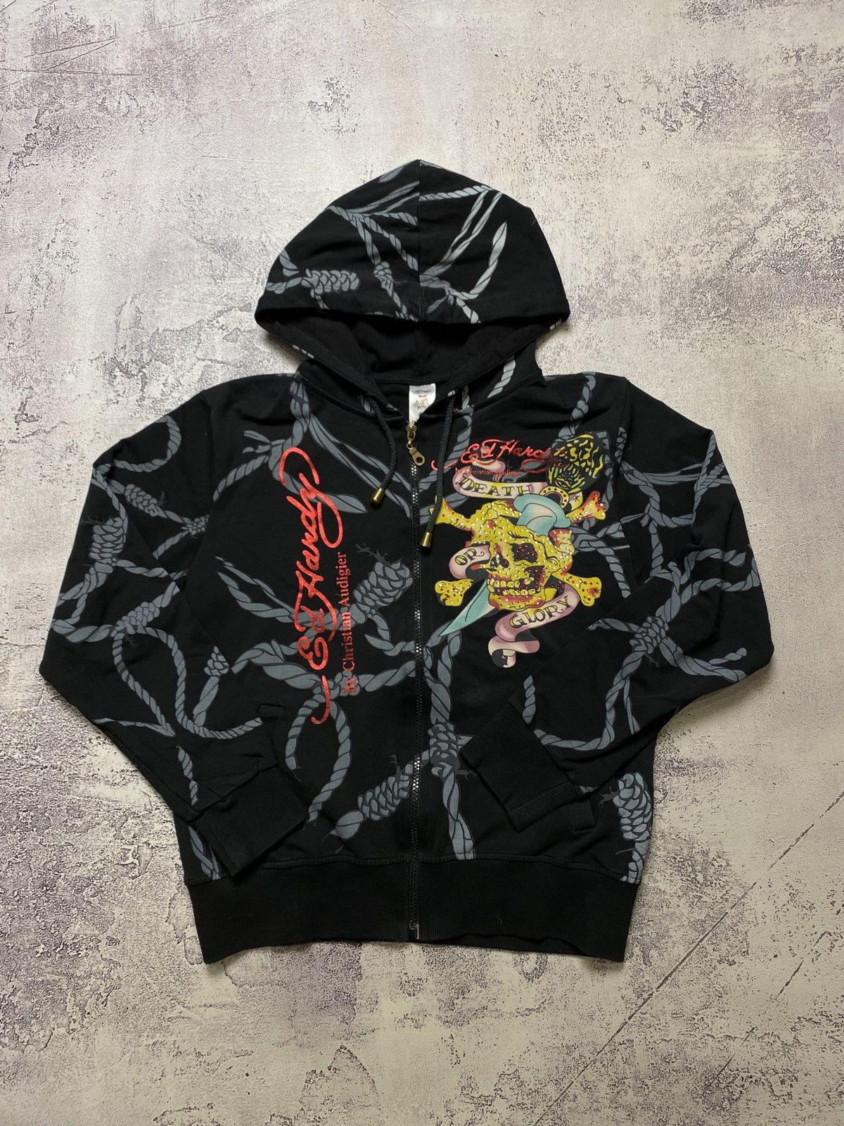 image of Crazy Vintage Ed Hardy Christian Audigier Death Skulls in Black, Men's (Size Small)
