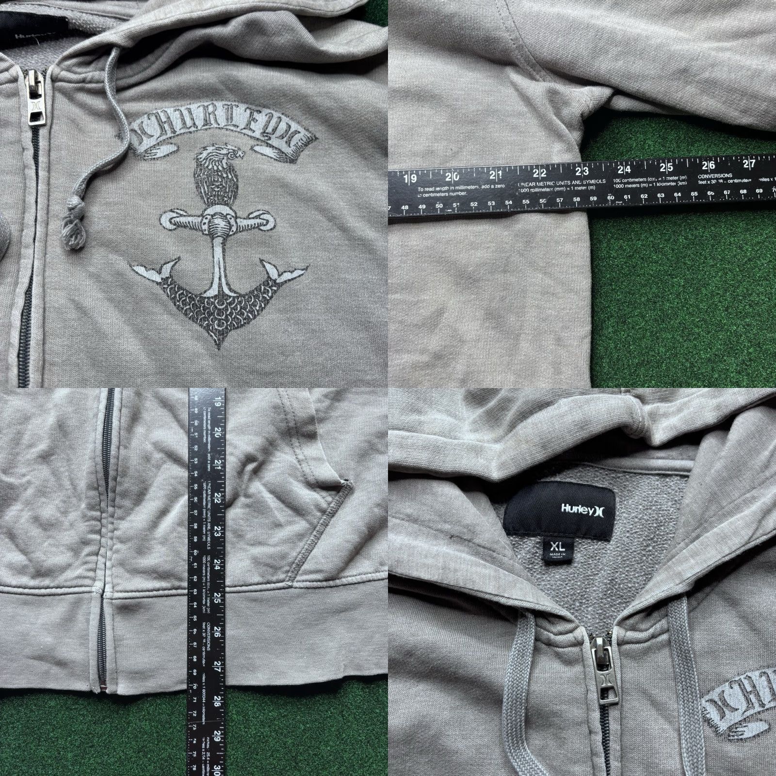 Hurley VINTAGE Hurley Full Zip Hoodie Men’s XL Gray Regular Hoodie 90s Grunge Retro Skateboarding Gym & Training Anchor Logo Zipper Embroidered Pockets Read Size US XL / EU 56 / 4 - 8 Thumbnail