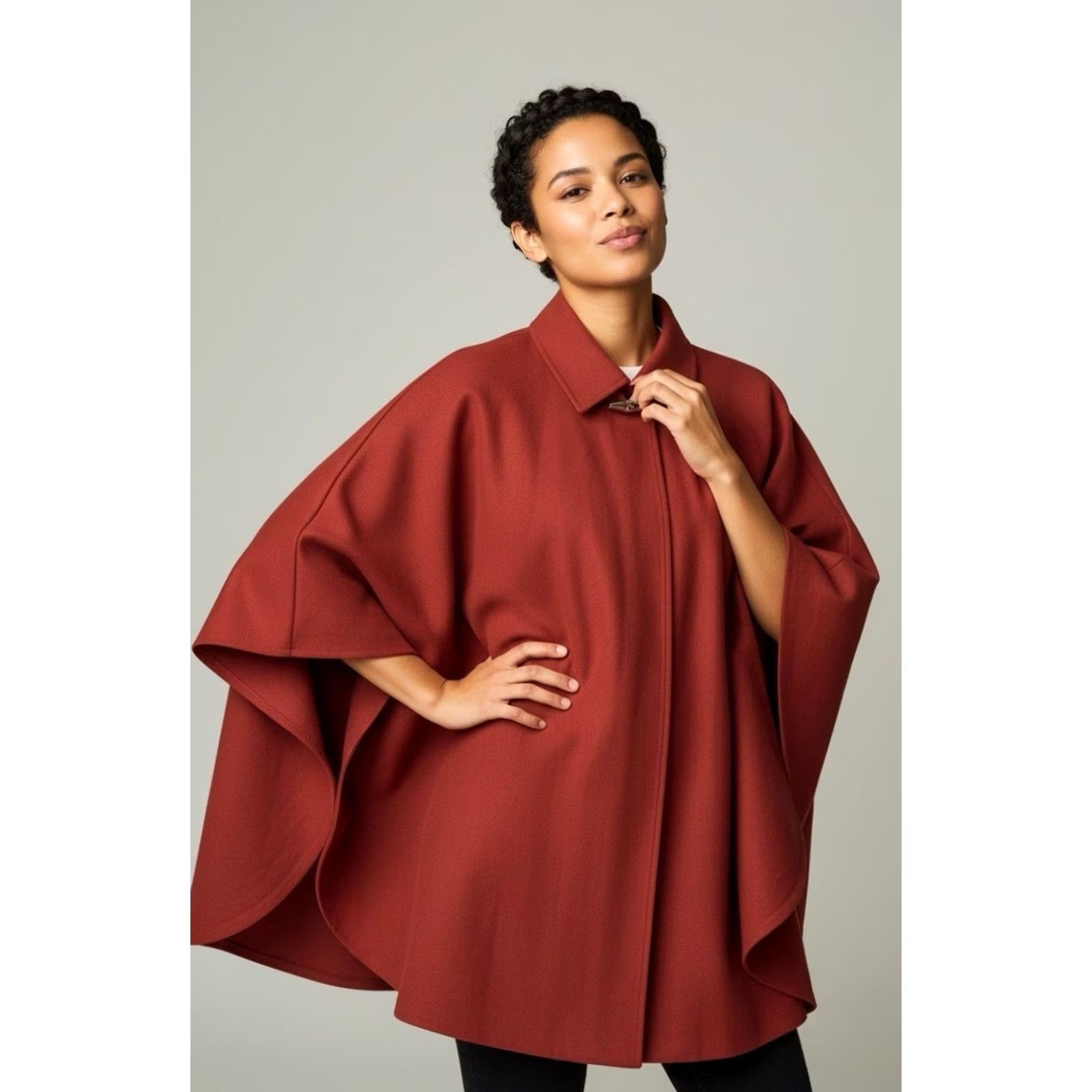 Vintage VINTAGE Apostrophe Women Red Wool Blend Collared Toggle Shawl Wrap Poncho Cape S Size S / US 4 / IT 40 - 4 Thumbnail
