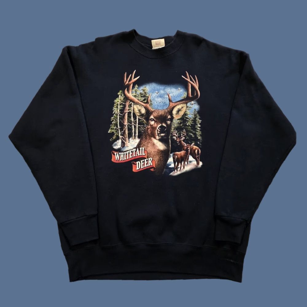 Vintage VINTAGE Members Mark Crewneck Sweatshirt Whitetail Deer Buck Dark Blue Men 2XL Shirt Size US XXL / EU 58 / 5 - 1 Thumbnail