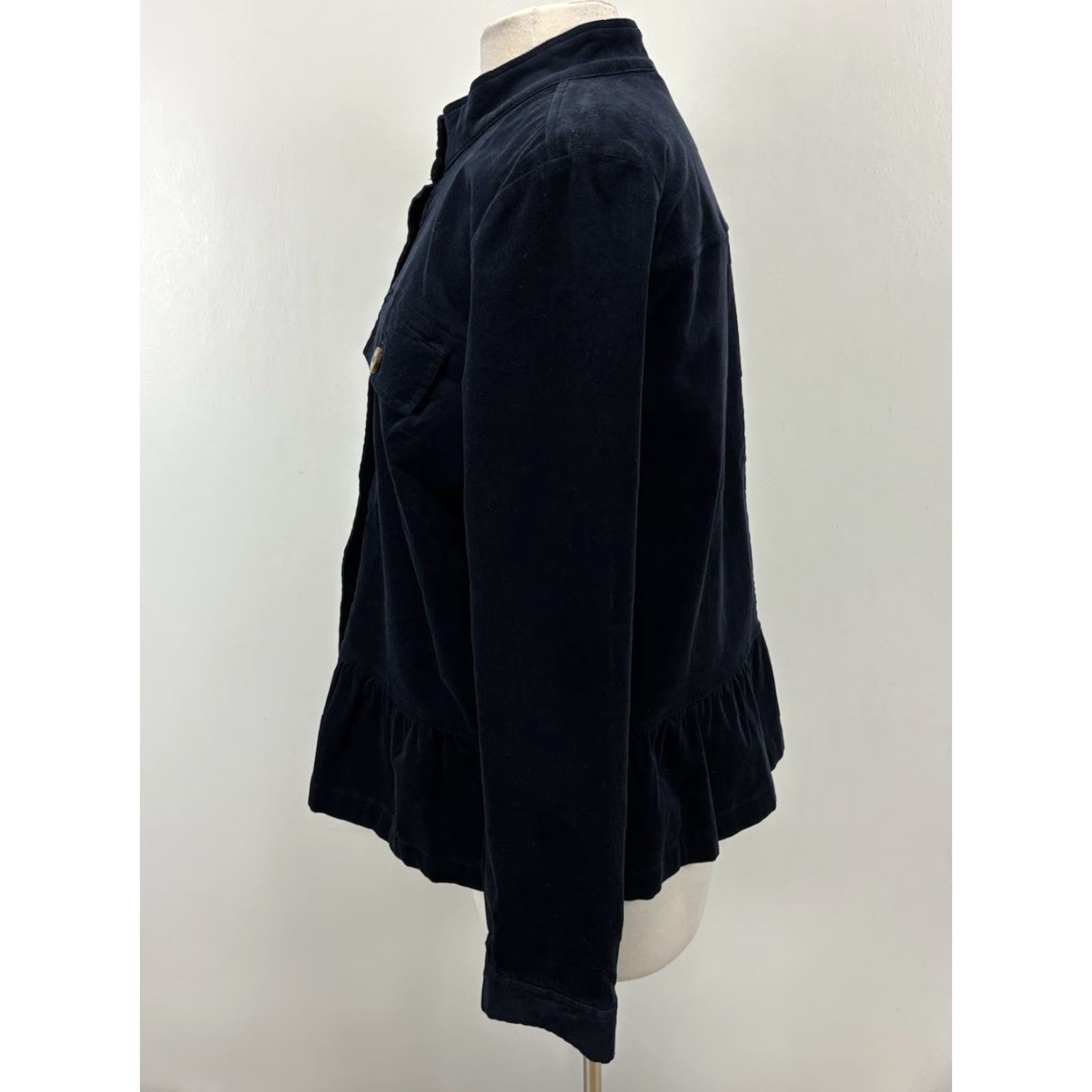 J. Jill J. Jill Jacket Women M Tall Navy Blue Corduroy Blazer Peplum Ruffle Button Long Sleeve Cotton Blend Solid Size 32" / US 10 / IT 46 - 2 Thumbnail