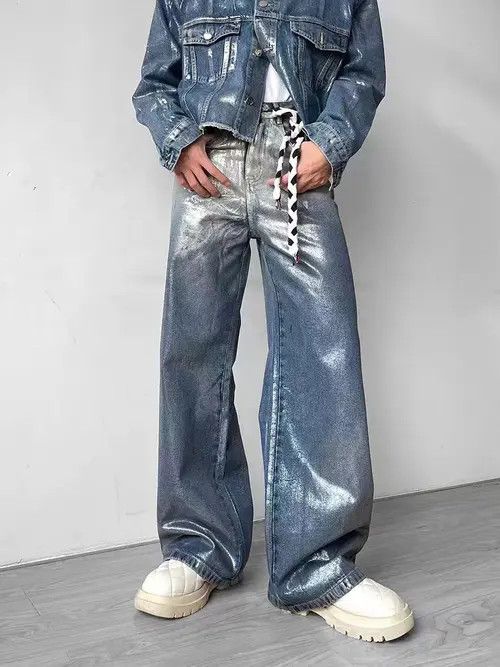 Japanese Brand × Jean Liquid metallic baggy casual denim pants Size US 32 / EU 48 - 1 Thumbnail