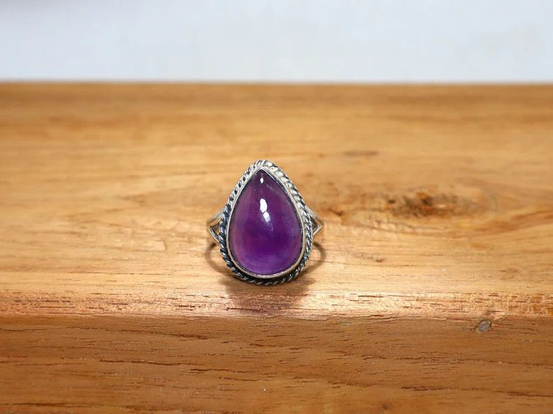 Handmade Amethyst Ring, Handmade 925 Sterling Silver Promise Ring Size ONE SIZE - 2 Thumbnail