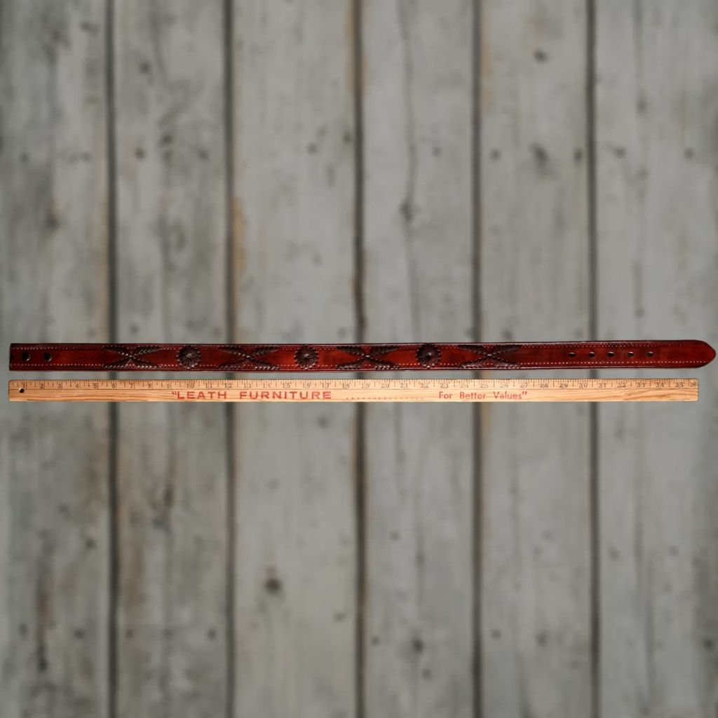 Vintage VINTAGE B-LOW THE BELT Belt Men 32 Reddish Brown Leather Tooled & Braided No Buckle Size 32 - 1 Thumbnail
