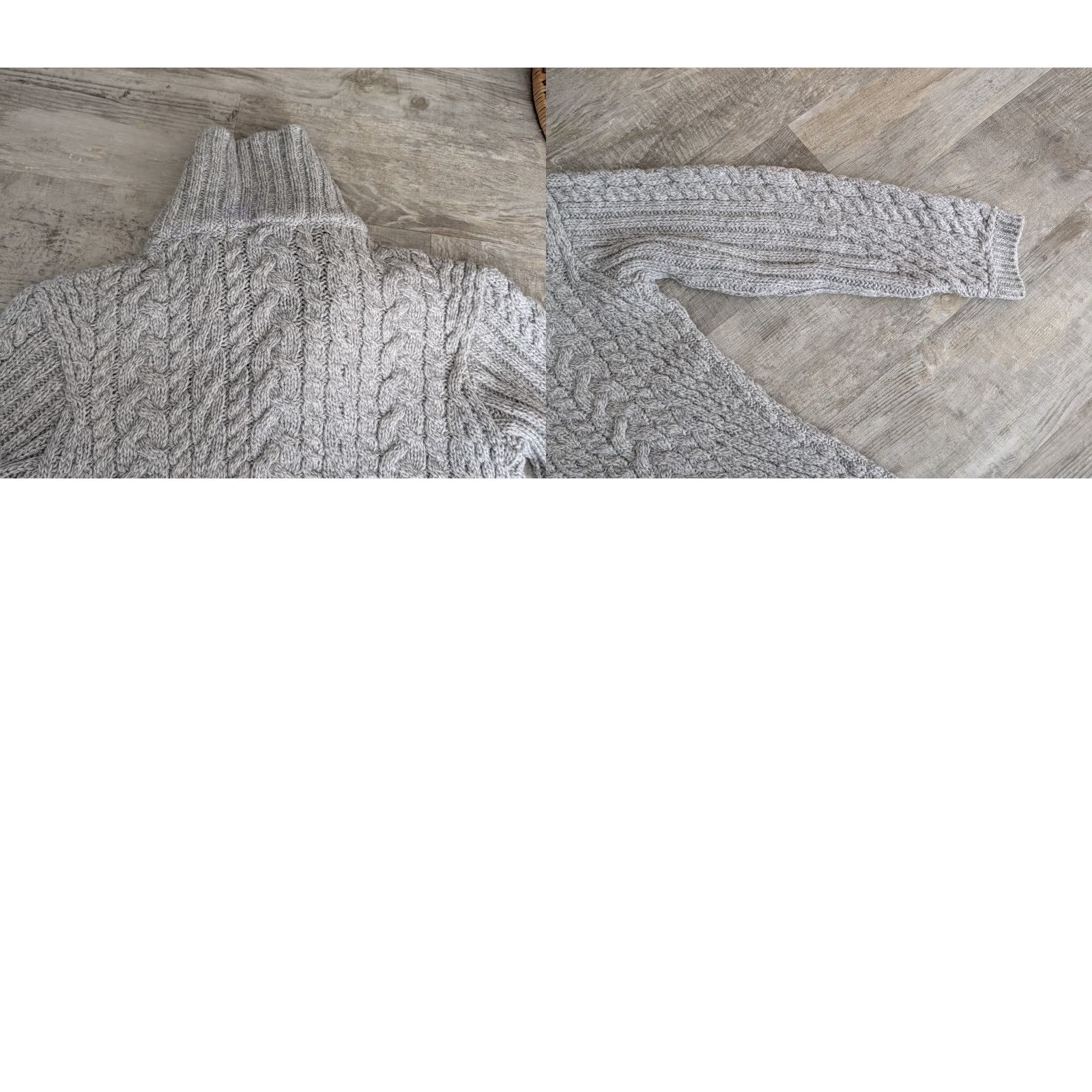 Vintage Aran Mor Sweater Cardigan Women Gray Merino Wool Cable Knit Full Zip Mock Neck Medium Size M / US 6-8 / IT 42-44 - 11 Thumbnail