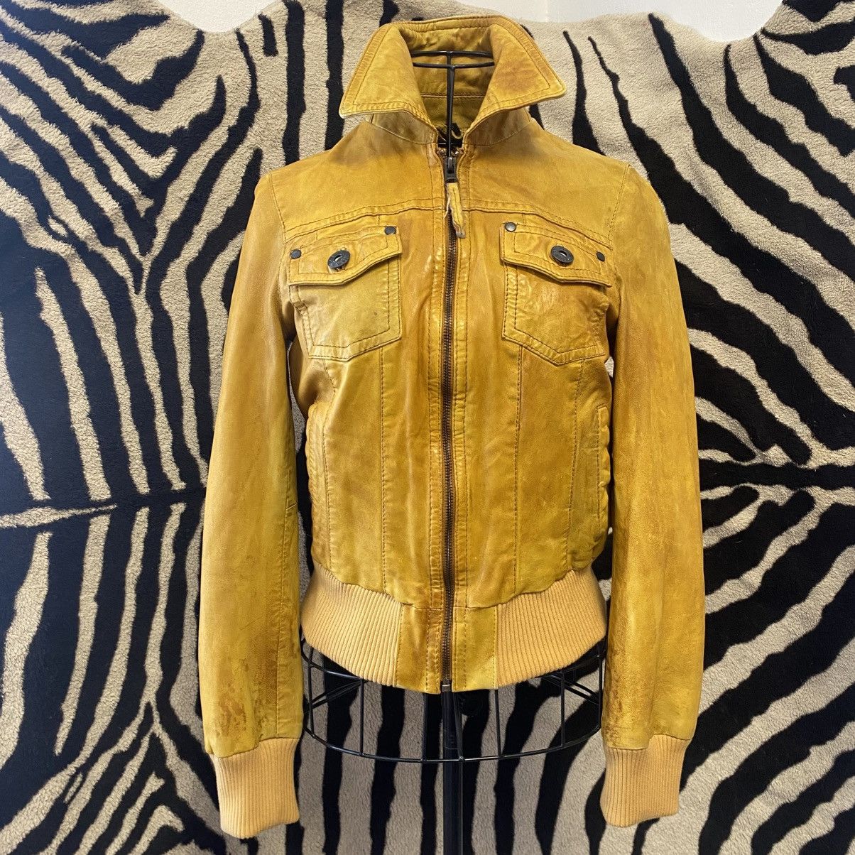 Vintage Yellow mustard leather slim jacket Size S / US 4 / IT 40 - 2 Thumbnail