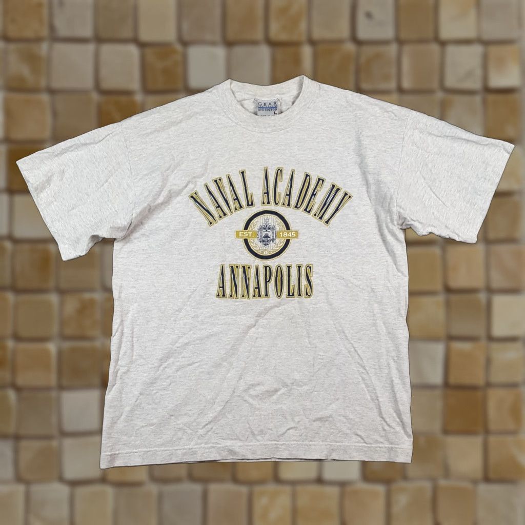 Vintage Vintage 90s Naval Academy Annapolis Men’s Size Large T-Shirt Military USA Made Gray Cotton Retro Embroidered Logo Size US L / EU 52-54 / 3 - 1 Thumbnail