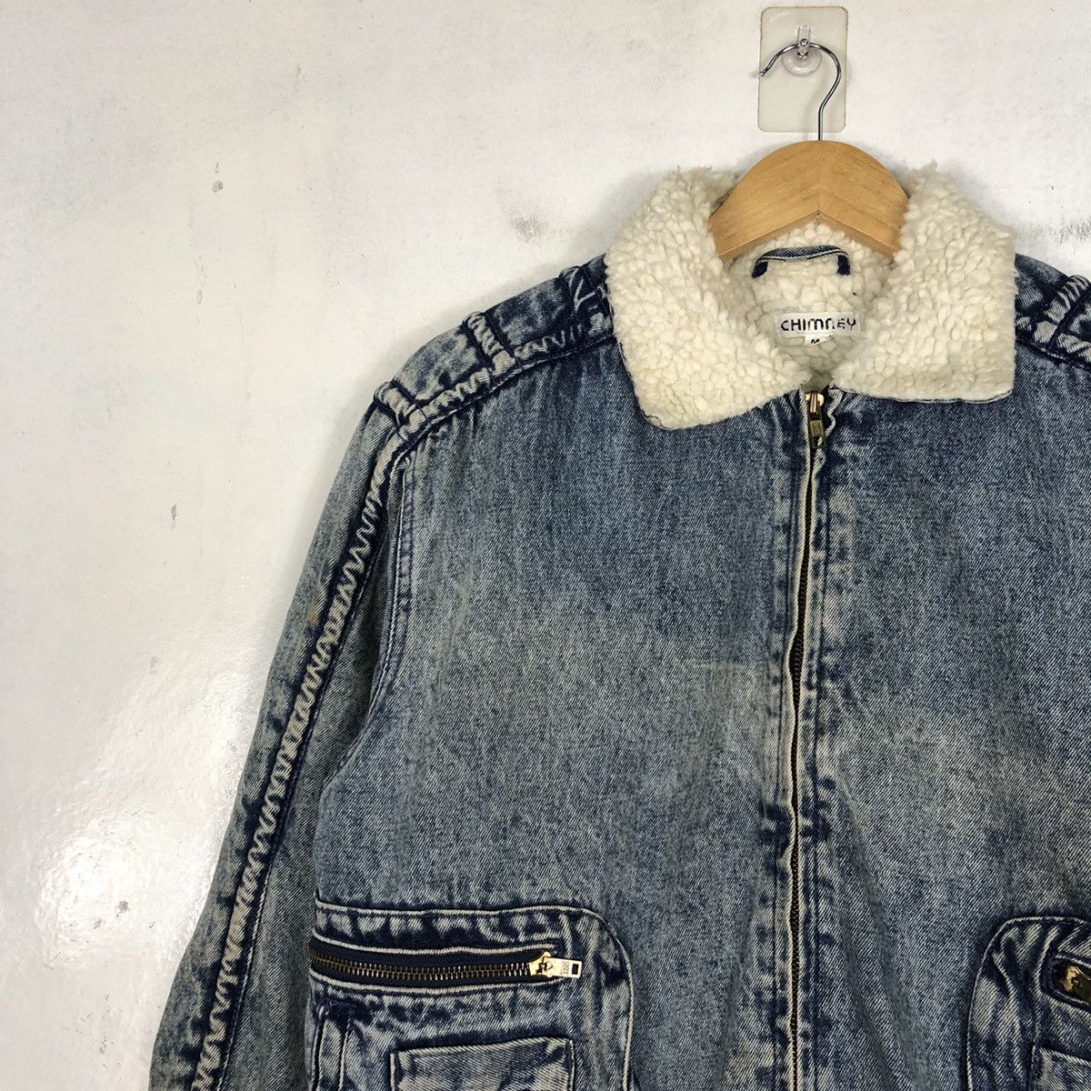 Japanese Brand Chimney Sherpa Style Denim Washstone Jacket Size US M / EU 48-50 / 2 - 6 Thumbnail