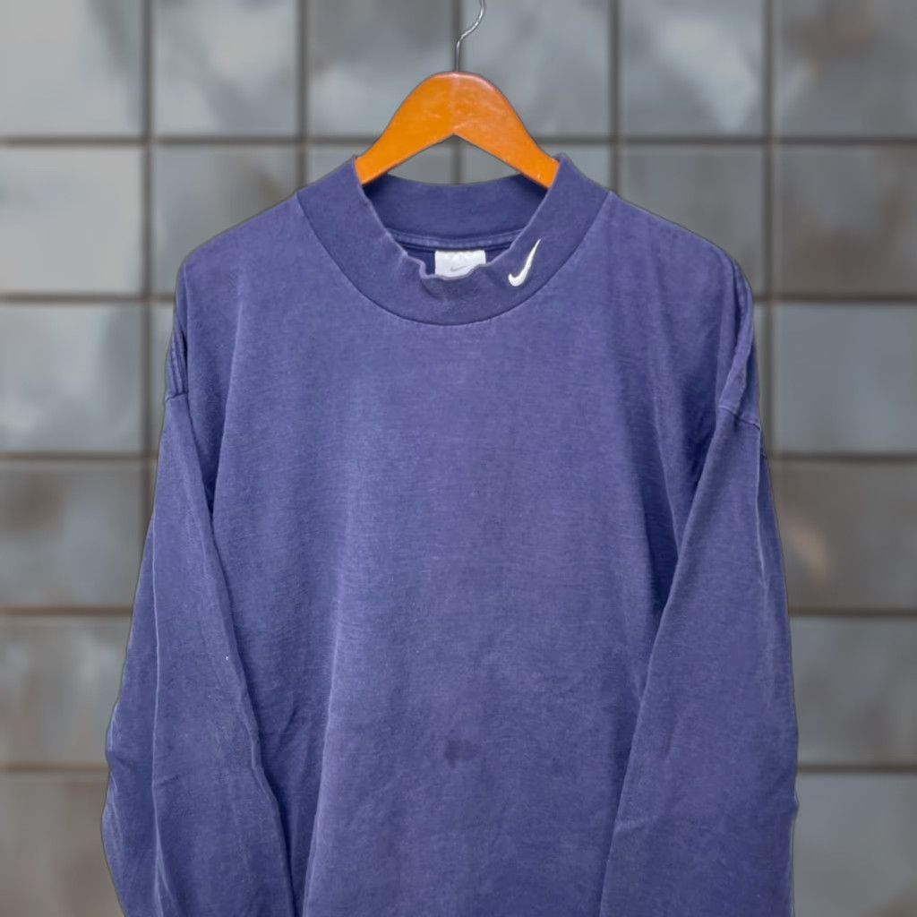 Nike VINTAGE Nike Shirt 2XL Long Sleeve Swoosh Mock Neck Blue Mens Size US XXL / EU 58 / 5 - 1 Thumbnail