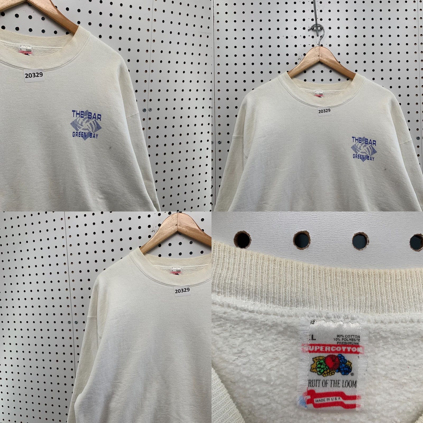 Fruit Of The Loom Vintage Green Bay The V BAR Crew Neck Sweatshirt Adult XL White Pullover - Free Shipping & Handling - 95% Fast Size US XL / EU 56 / 4 - 8 Thumbnail