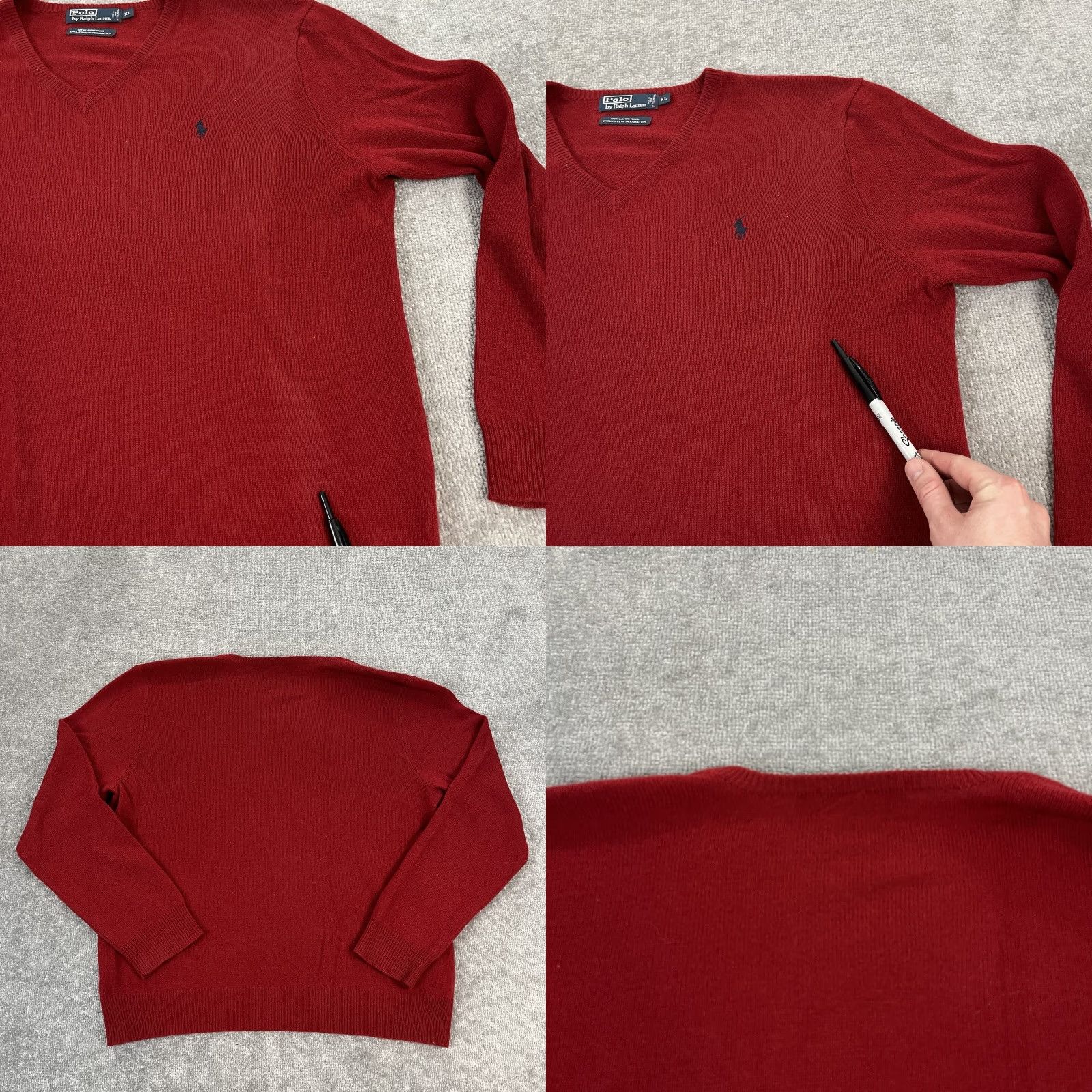 Ralph Lauren Ralph Lauren Sweater Mens XL Red Lambs Wool V-Neck Pullover Polo Pony Embroidered Logo Classic Designer Knit Squared Pattern No N/A Size US XL / EU 56 / 4 - 8 Thumbnail