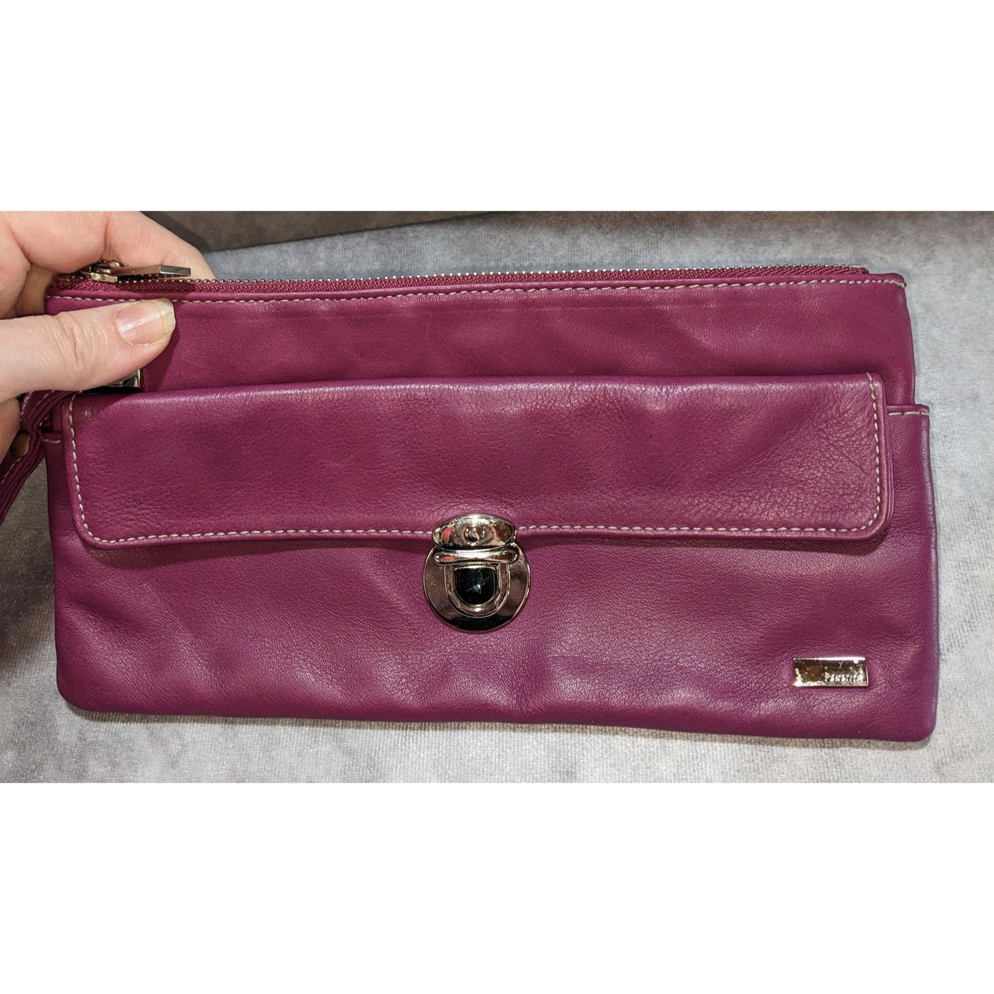 Other Perlina Purple Leather Wristlet Clutch With Silver Hardware Size ONE SIZE - 1 Thumbnail