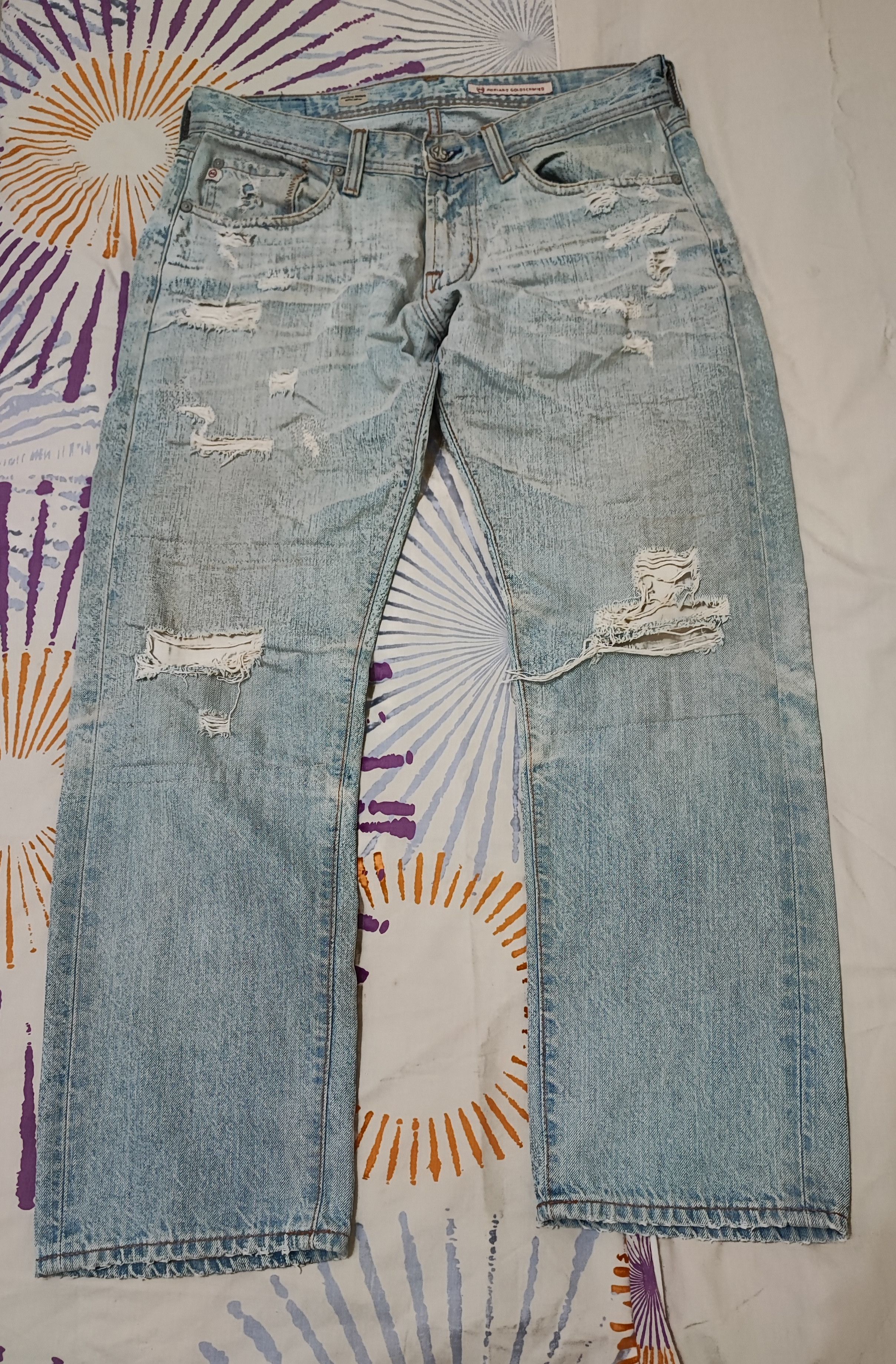AG Adriano Goldschmied AG Adriano Goldschmied Distressed Faded Blue Jeans Size US 33 - 6 Thumbnail