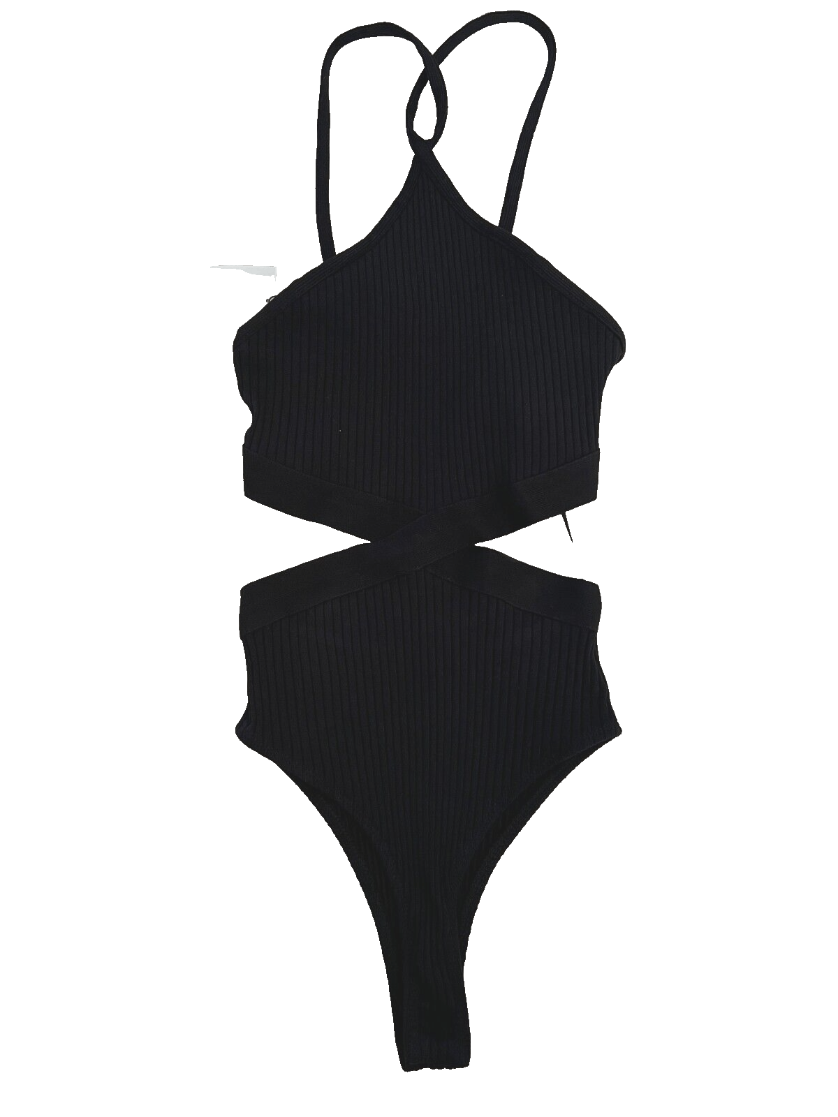 Zara Zara Rib Cutout Y2K Halter Bodysuit Black ( S ) Size S / US 4 / IT 40 - 4 Thumbnail