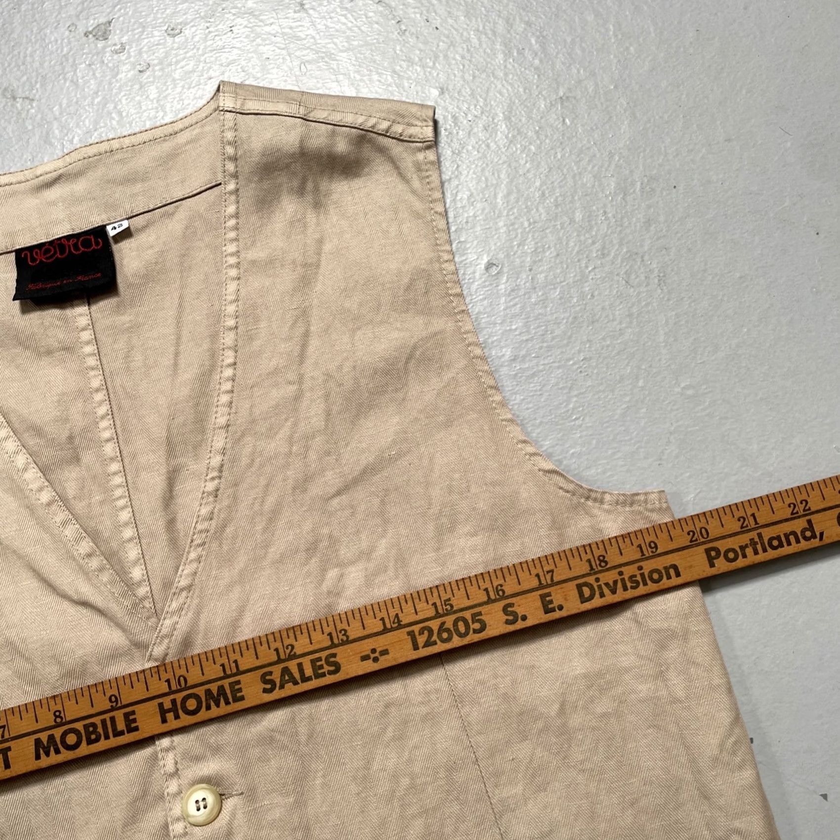 Vetra Vetra Vest Unisex Adults 42 Beige Twill Linen Blend Cinch Back Workwear France 50s Vintage Designer - Size US XS / EU 42 / 0 - 3 Thumbnail