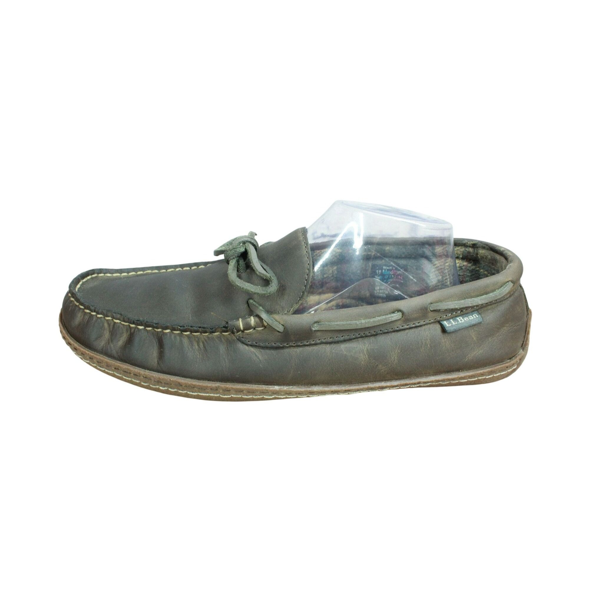 L.L. Bean LL Bean Men’s Brown Leather Flannel Lined Handsewn Slippers Size US 11 / EU 44 - 1 Thumbnail