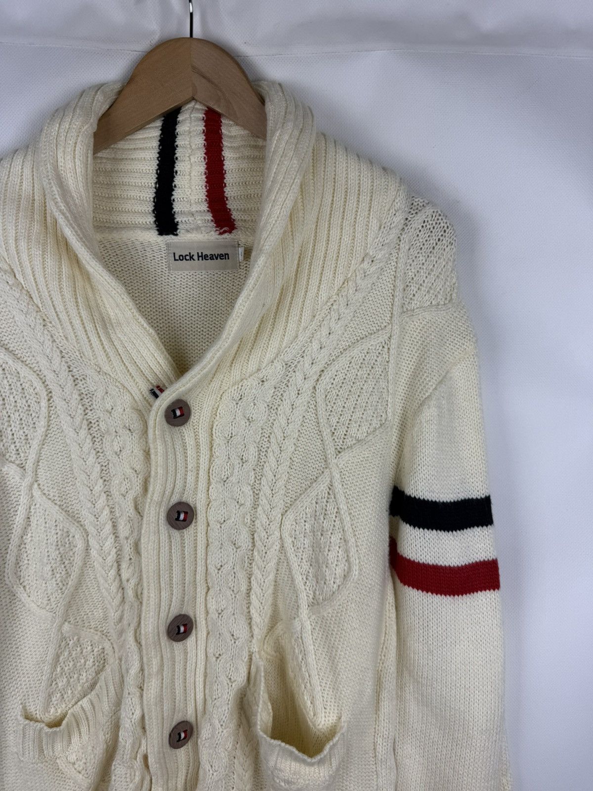 Japanese Brand Lock Heaven Japanese Cable Knit Shawl Cardigan Sweater Size US L / EU 52-54 / 3 - 5 Thumbnail
