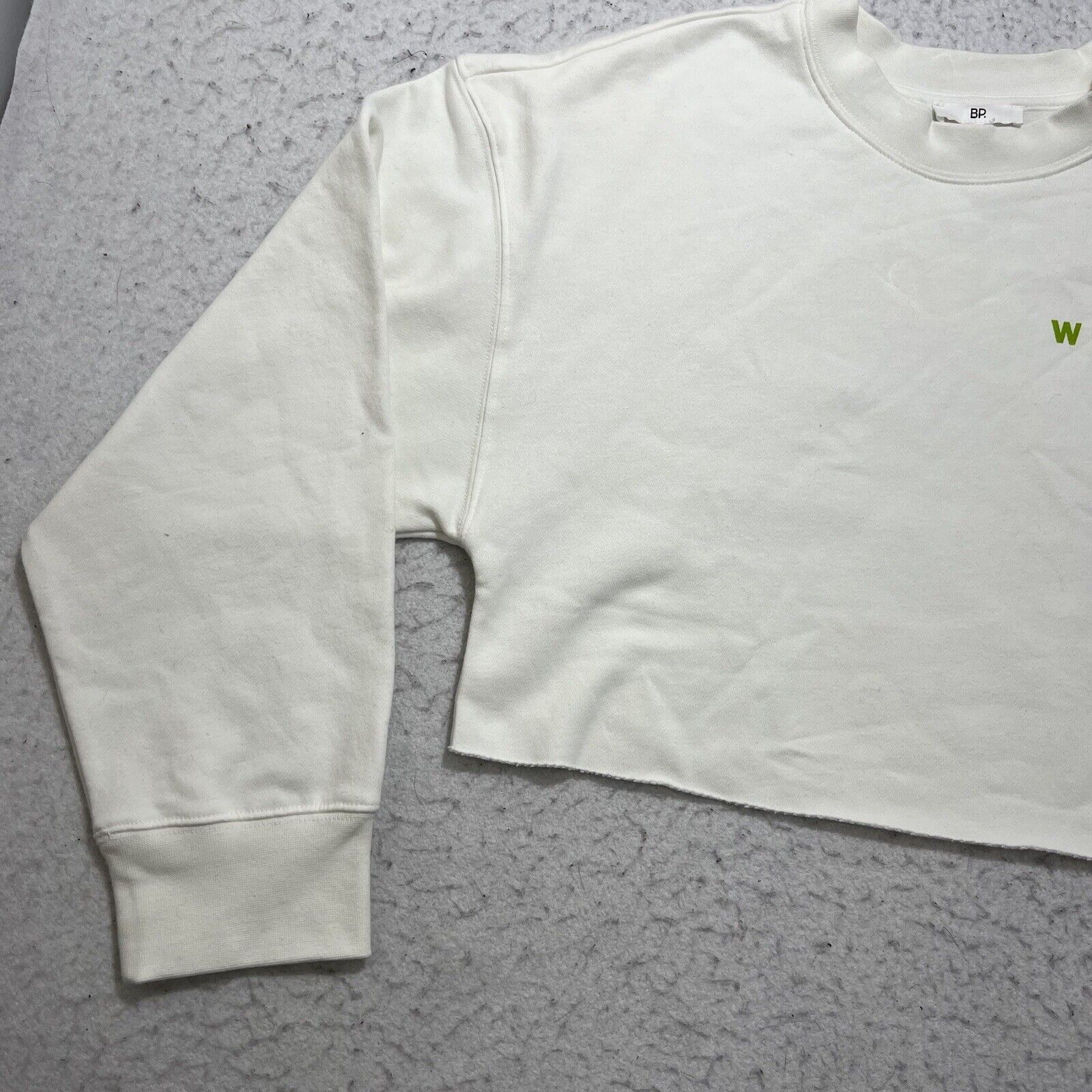 Nordstrom BP Cropped Crewneck Fleece Sweatshirt Ivory Self Discovery Size XS / US 0-2 / IT 36-38 - 4 Thumbnail