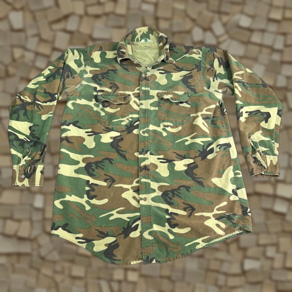 Vintage VINTAGE Arctic Camouflage Shirt Adult LARGE Green Brown Woodland Flannel 80s Button-Up Long Sleeve Mens Size US L / EU 52-54 / 3 - 1 Thumbnail