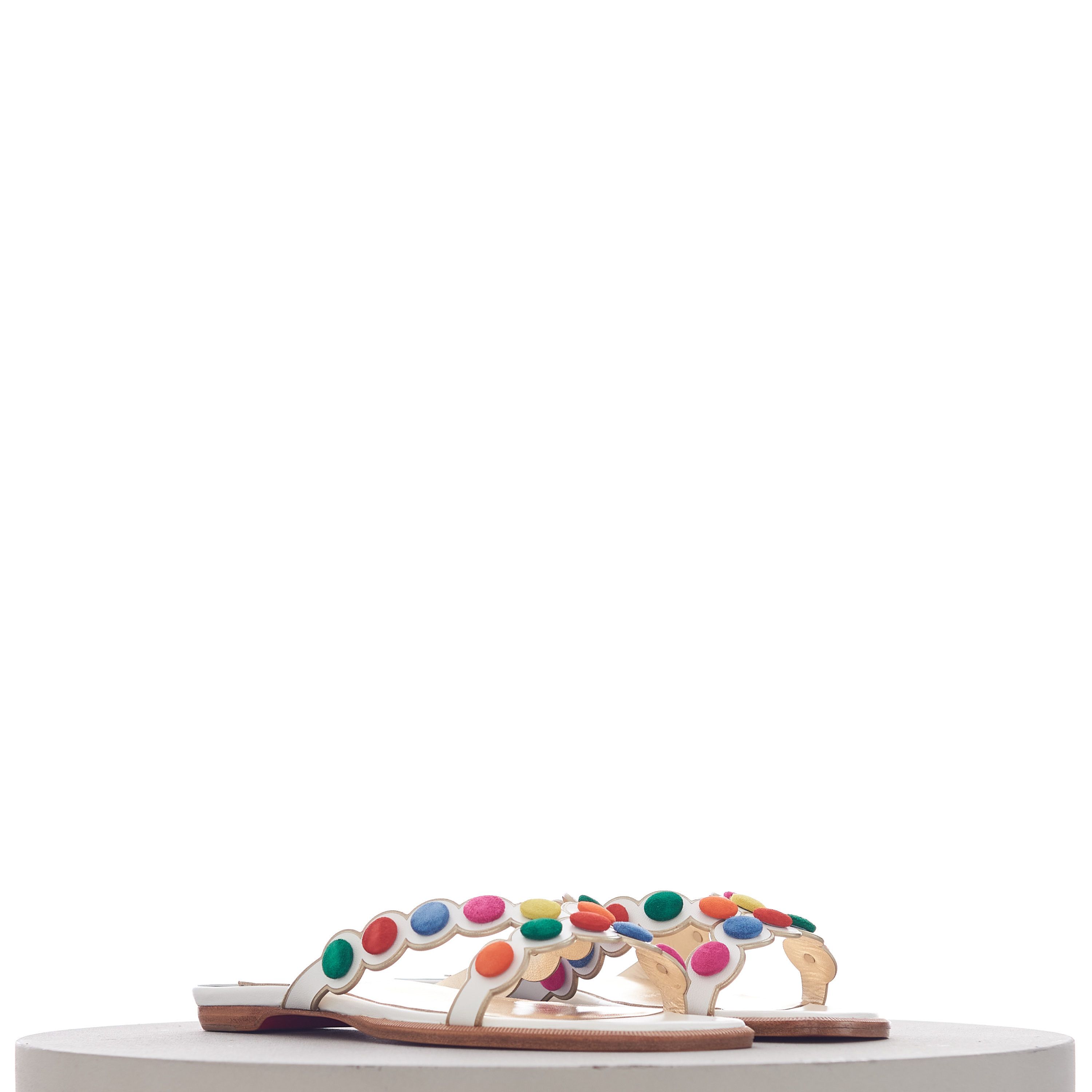 Christian Louboutin Smarta Flat Sandals In White Kid Leather Size US 7.5 / IT 37.5 - 1 Thumbnail