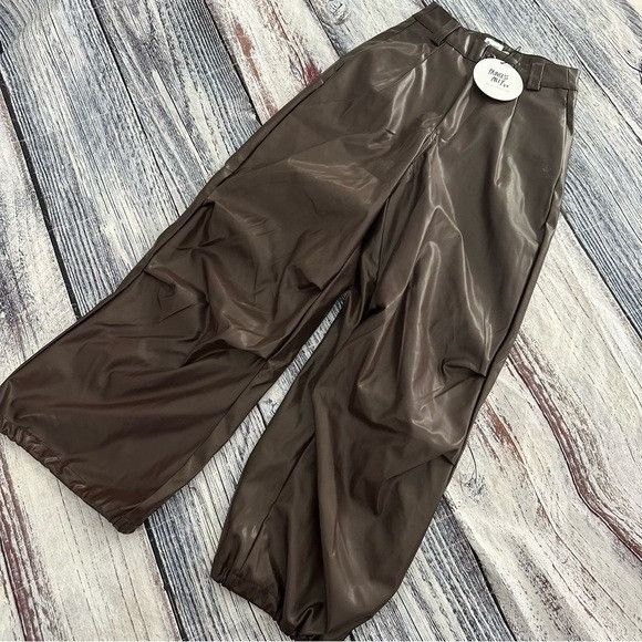 PRINCESS POLLY NWT Princess Polly ORNELLA FAUX LEATHER PANTS BROWN Size 26" / US 2 / IT 38 - 2 Thumbnail