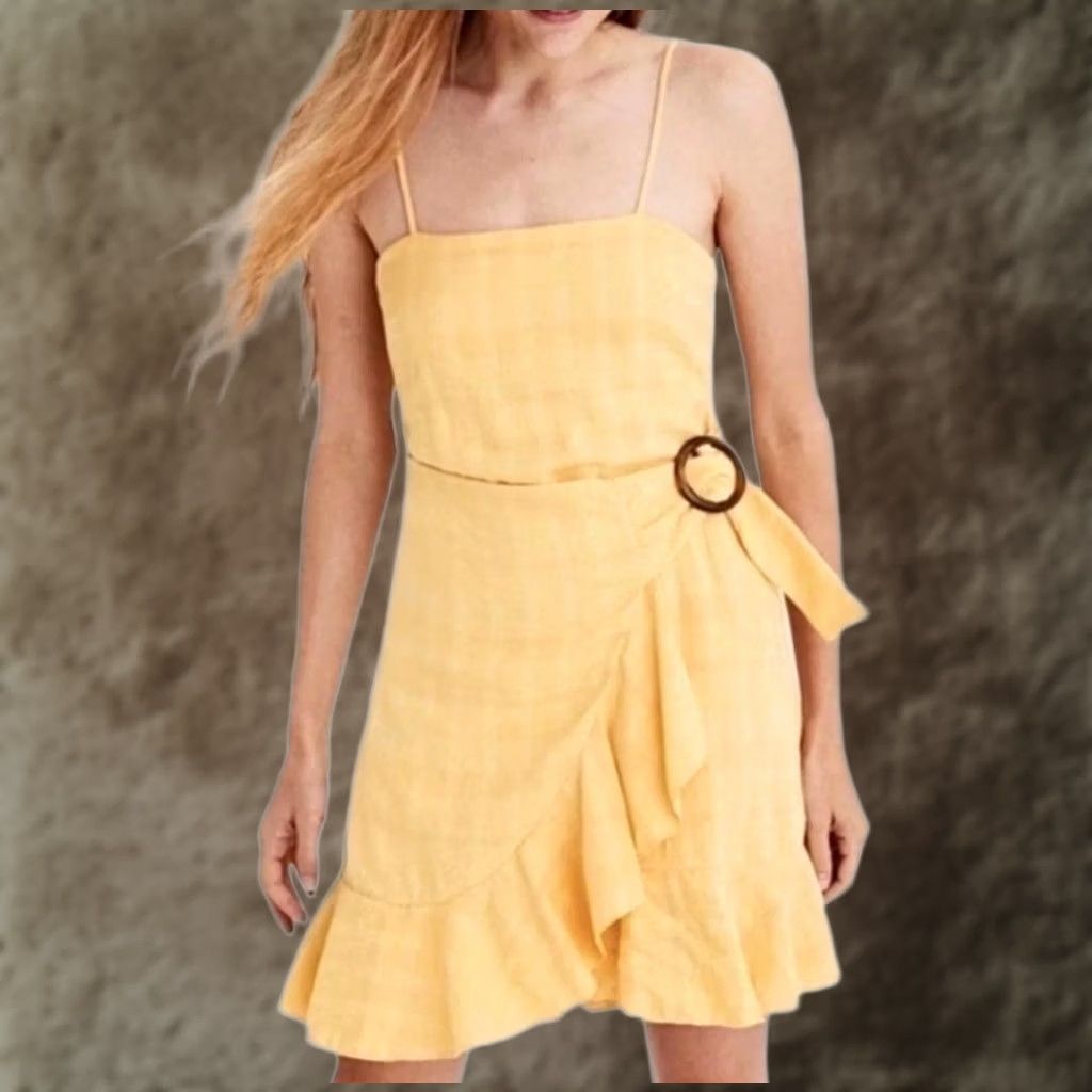 American Eagle Outfitters VINTAGE American Eagle Outfitters Dress Womens S Yellow Wrap Sundress Ruffle Smocked Size S / US 4 / IT 40 - 1 Thumbnail