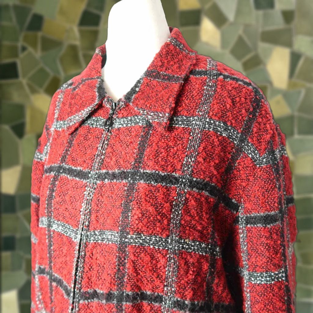 Vintage VINTAGE Alfred Dunner Jacket Plaid Zip Front Knit Bomber Womens 14 Red Black 24" Long Size XL / US 12-14 / IT 48-50 - 1 Thumbnail