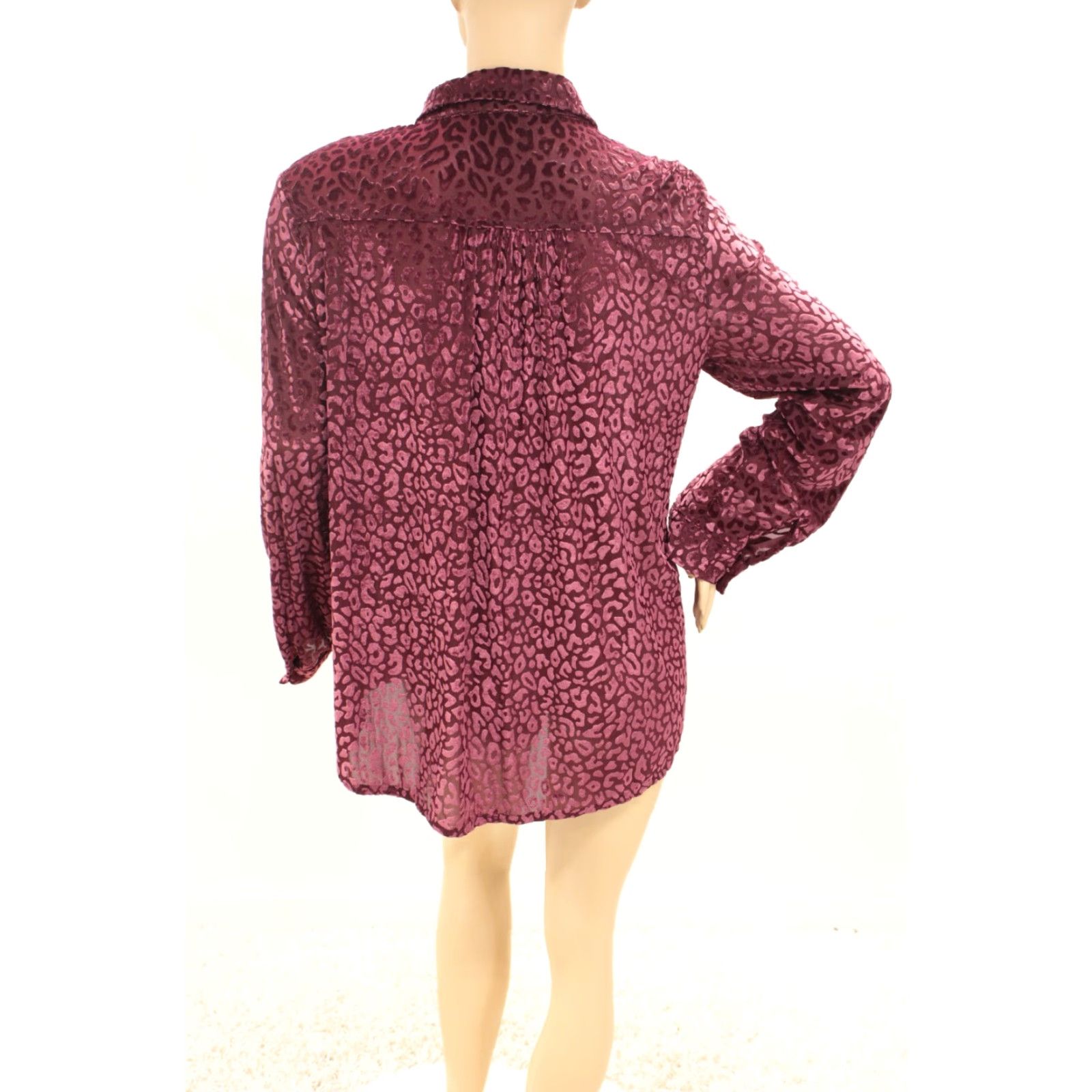 Velvet Umgee Velvet Burnout Top Leopard Print 2XL Button Up Long Sleeve Wine Mob Wife Size XXL / US 16-18 / IT 52-54 - 3 Thumbnail