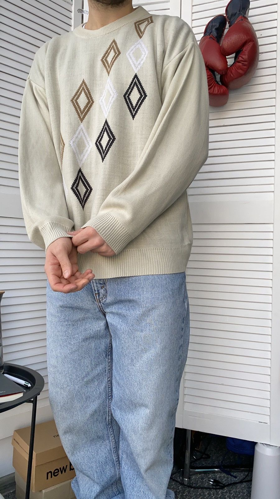 Vintage Vintage 70s Diamond Pattern Knit Crewneck Sweater Size US L / EU 52-54 / 3 - 2 Thumbnail