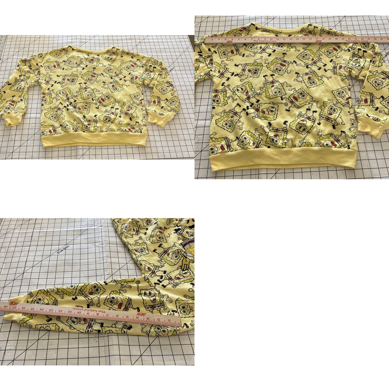 Vintage Scooby Doo Bob Square Pants All Over Print Long Sleeve Shirt Womens Small Yellow Embroidered Cartoon Crew Neck Pullover Cotton Blend Regular Size S Size S / US 4 / IT 40 - 8 Thumbnail
