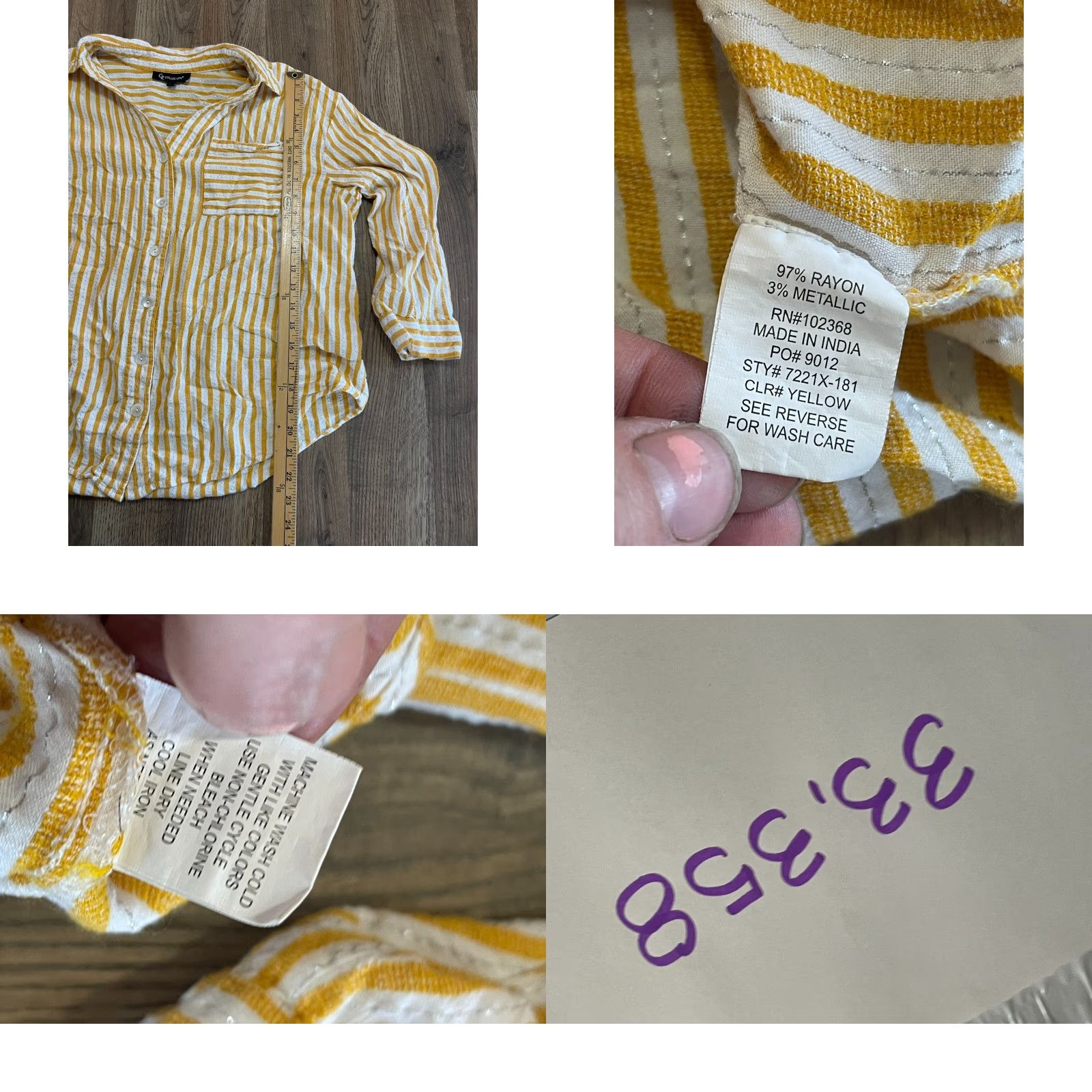 Vintage GZ Collection Shirt Women's 2X Striped Button-Up Yellow White Long Sleeve Casual Modern Fall Spring Summer Regular Mens Womens Girls Boys? Size XXL / US 16-18 / IT 52-54 - 8 Thumbnail