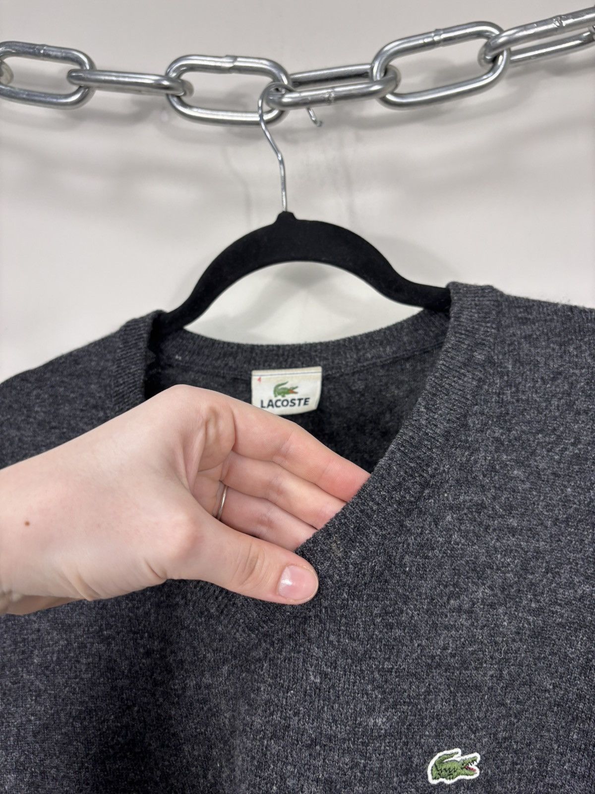 Lacoste Vintage Lacoste Men’s Dark Charcoal Grey Wool V-Neck Sweater Size US M / EU 48-50 / 2 - 6 Thumbnail