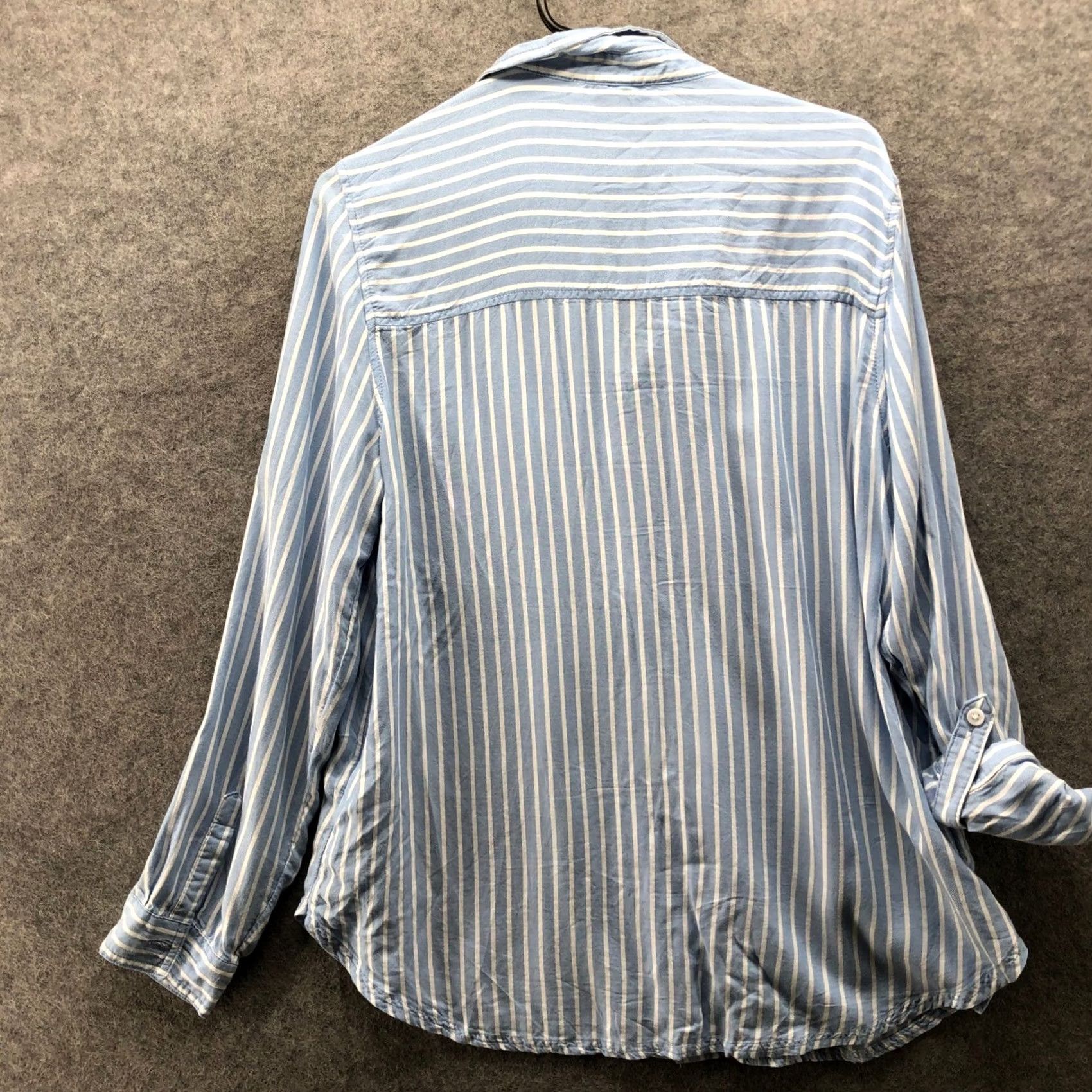Vintage beachlunchlounge Shirt Womens M Blue White Striped Roll Tab Lyocell Button Down Size M / US 6-8 / IT 42-44 - 2 Thumbnail