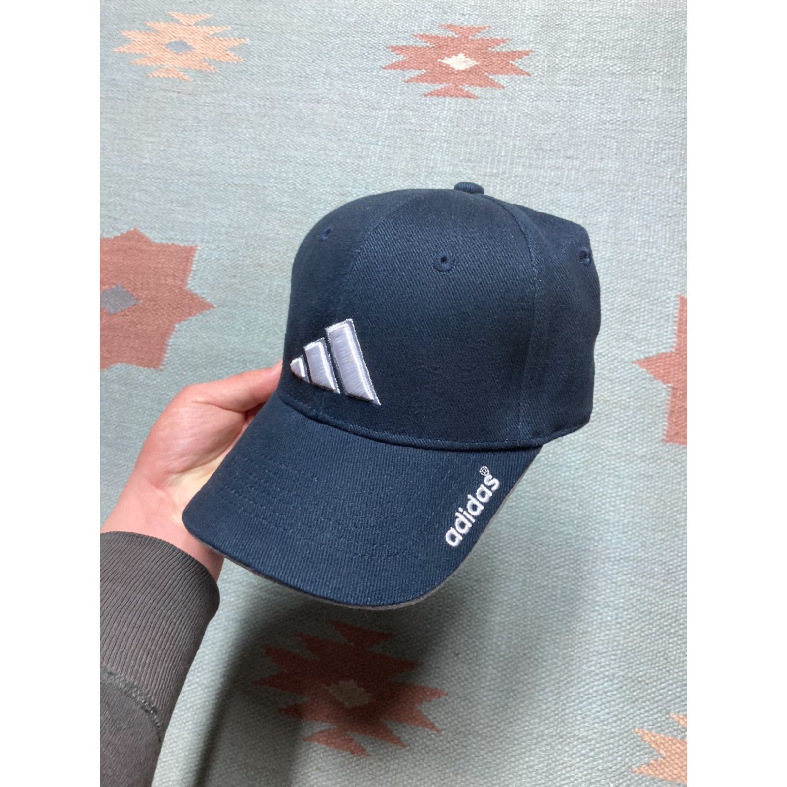 Adidas VINTAGE adidas Strapback hat cap 3 stripe logo spell out navy blue athletic Baseball Cap Men Adjustable Blue Navy Boys Womens Mens Size ONE SIZE - 3 Thumbnail