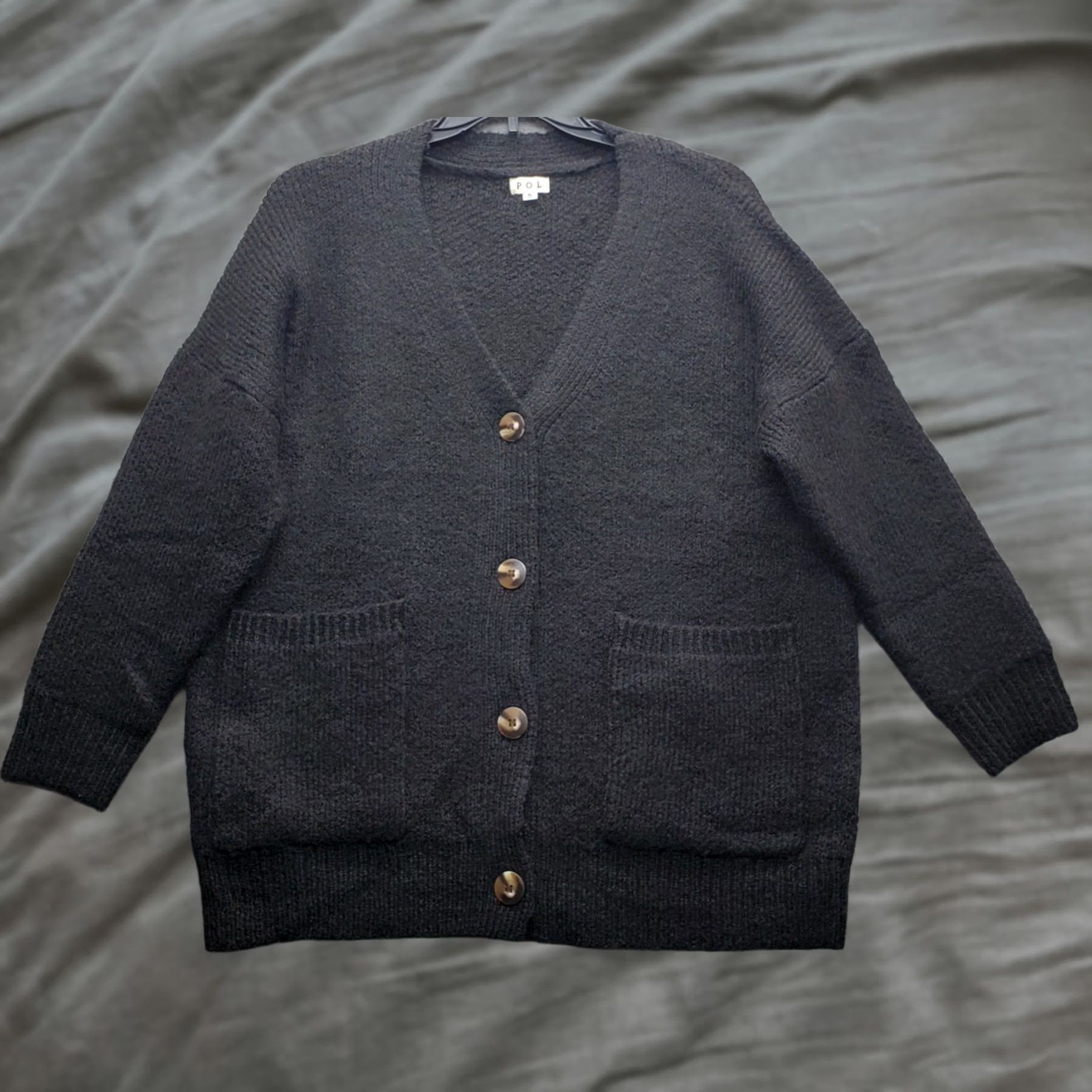 Vintage POL Cardigan Sweater Womens S Black Knit Stretch Raglan Sleeve Button Front Size S / US 4 / IT 40 - 1 Thumbnail