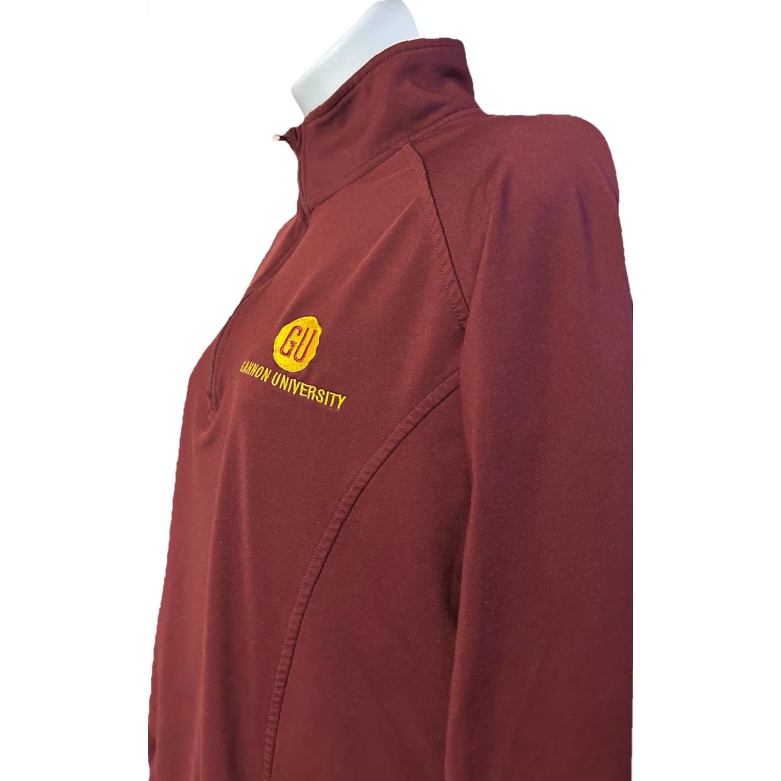 Port & Company Gannon University 1/4 Zip Pullover Women Large Maroon Mock Neck Thumb Holes Nike Shirt Size L / US 10 / IT 46 - 3 Thumbnail