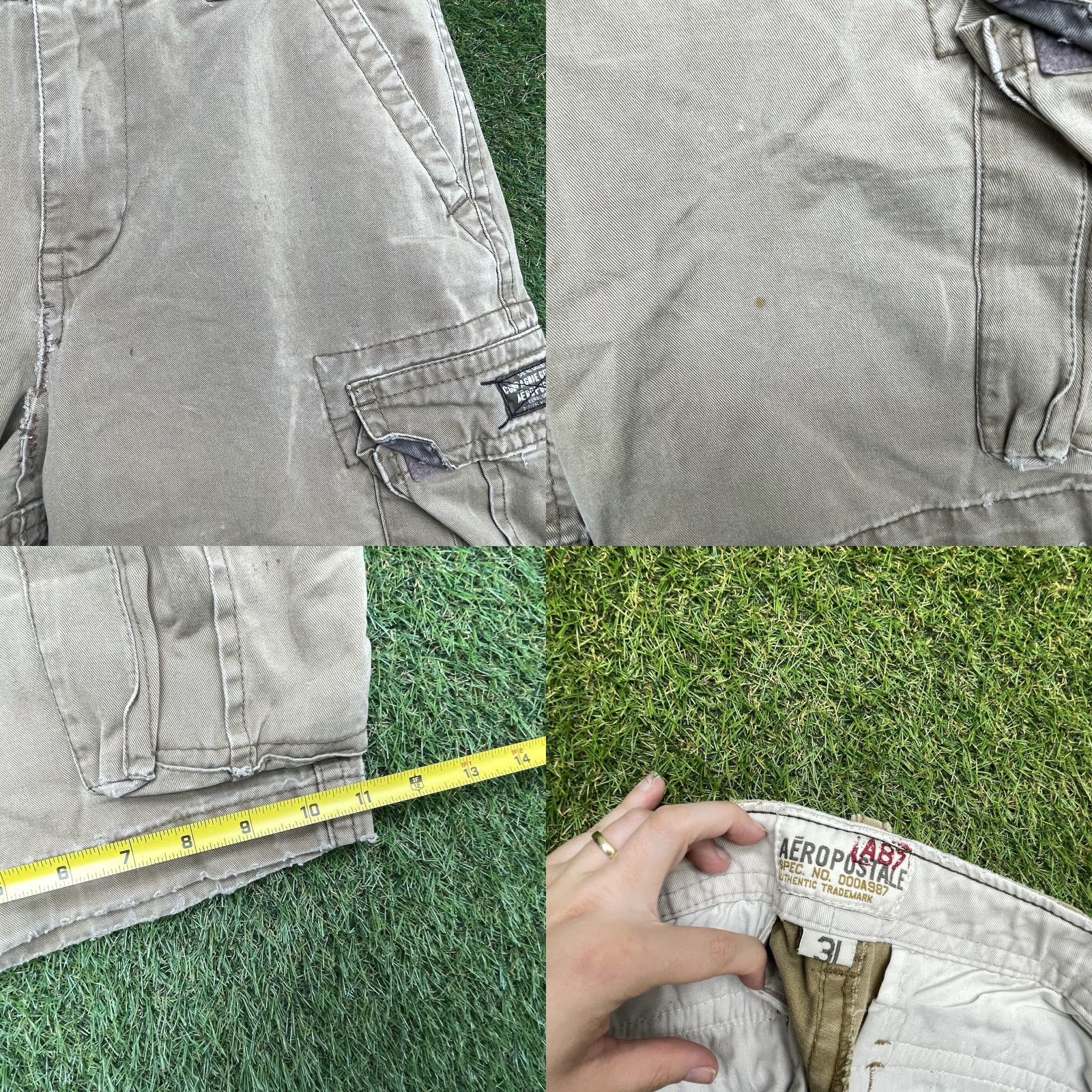 Vintage Aéropostale Cargo Shorts Men 31 x10 Beige Heavy Canvas Cotton Drawstring 00s y2k Loose Size US 31 - 8 Thumbnail