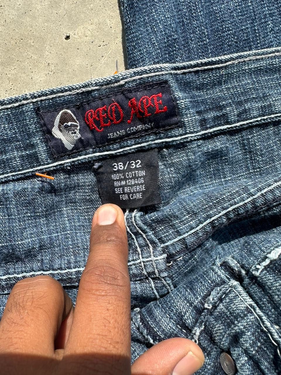 Japanese Brand × Vintage Red Ape embroided back pocket denim Jean's Size US 38 / EU 54 - 10 Thumbnail