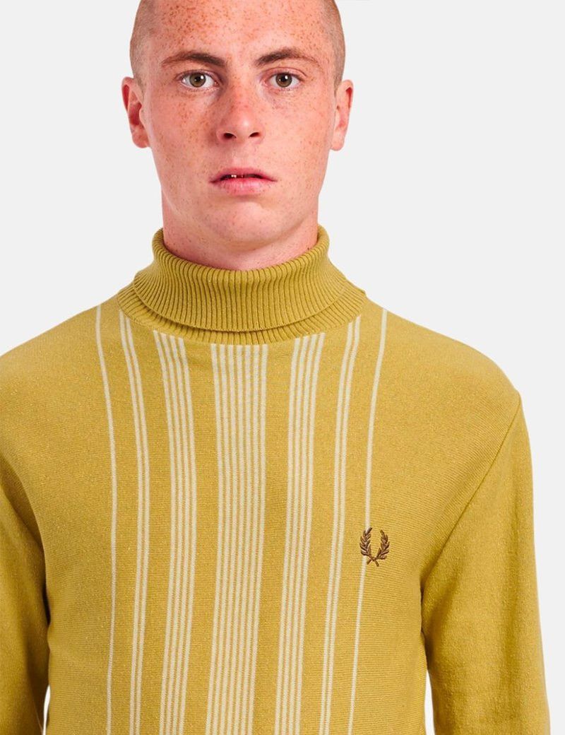 Fred Perry 🟡 Fred Perry Reissues Stripe Roll Neck Sweater 1964 Gold 🧶 Size US L / EU 52-54 / 3 - 4 Thumbnail