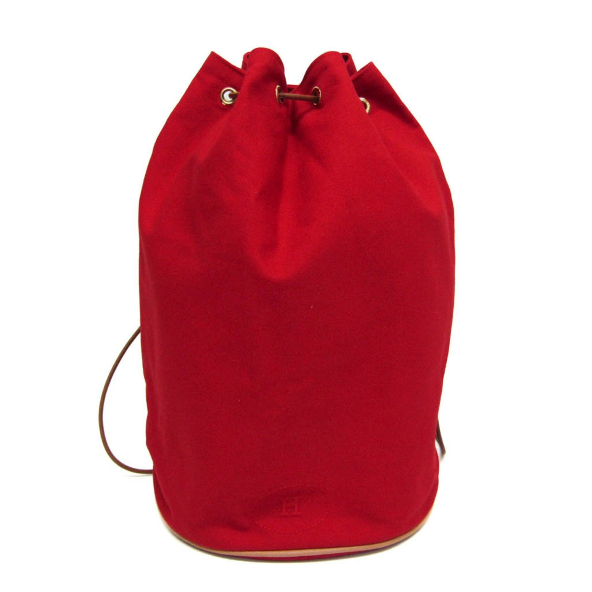 image of Hermes Polochon Mimil Gm Women's Cotton,leather Backpack,shoulder Bag Brown,red Color