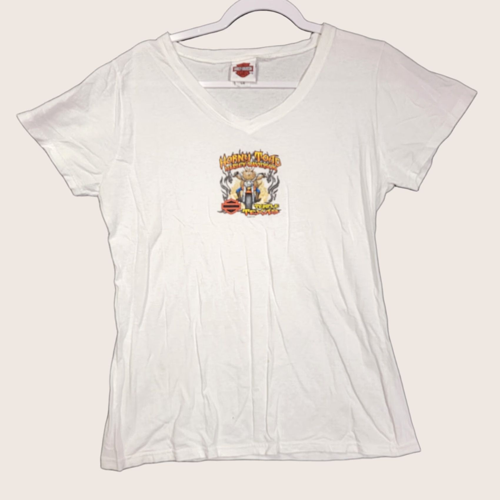 Harley Davidson Harley-Davidson T-Shirt Womens Size L White Logo Motorcycle Temple Texas Crew Neck Short Sleeve 100% Cotton Size L / US 10 / IT 46 - 1 Thumbnail