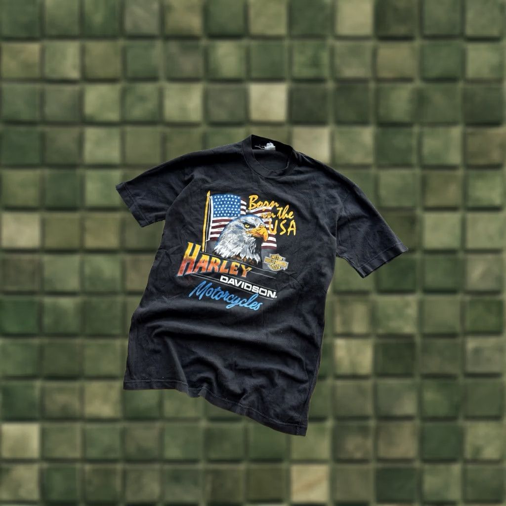 Harley Davidson VINTAGE Harley-Davidson Born in the USA T Shirt M Black | USA, 80s, Motorcycle, Classic, NY, Merch, Logo Mens Size US M / EU 48-50 / 2 - 1 Thumbnail