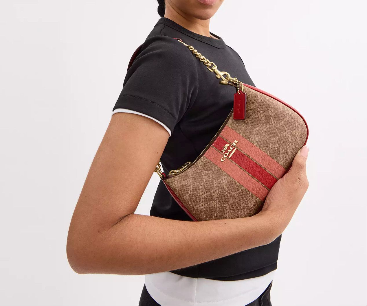 Coach Teri Shoulder Bag In Signature Canvas With Stripe CAL81 Size ONE SIZE - 9 Thumbnail