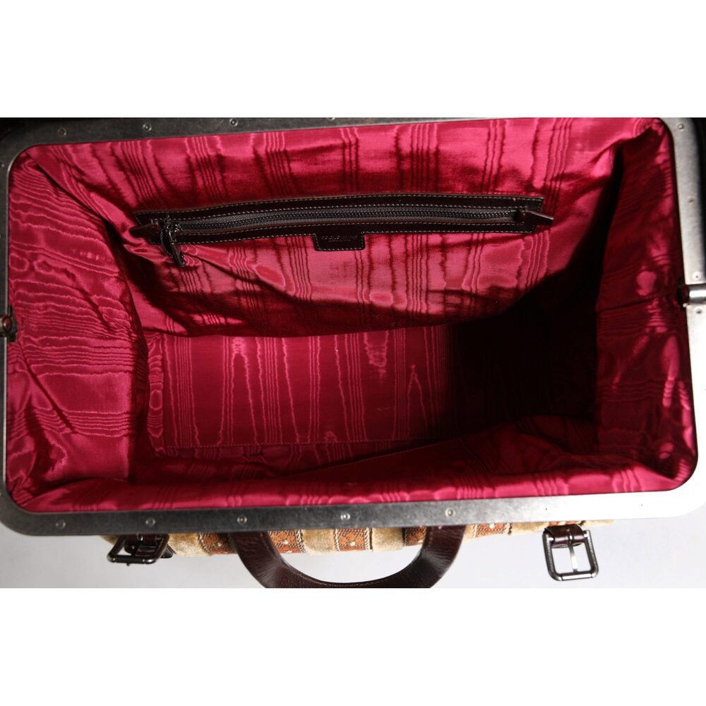 Dolce & Gabbana Dolce & Gabbana Beige Maroon Velvet Leather Jacquard Travel Size ONE SIZE - 7 Thumbnail