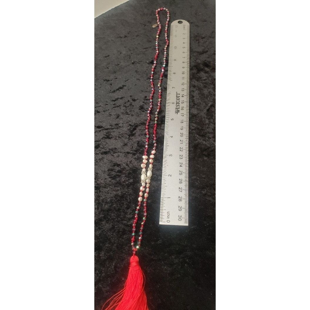 Other KELITCH Shell Pearl Hematite Beaded Necklace Long Red Tassel Size ONE SIZE - 7 Thumbnail