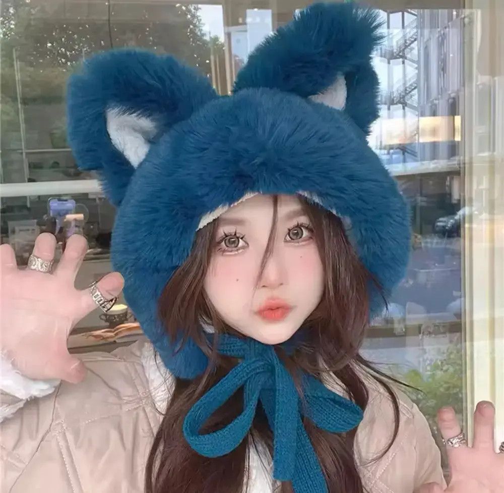 Japanese Brand Blue Cat Ear Protection Hat Size ONE SIZE - 6 Thumbnail