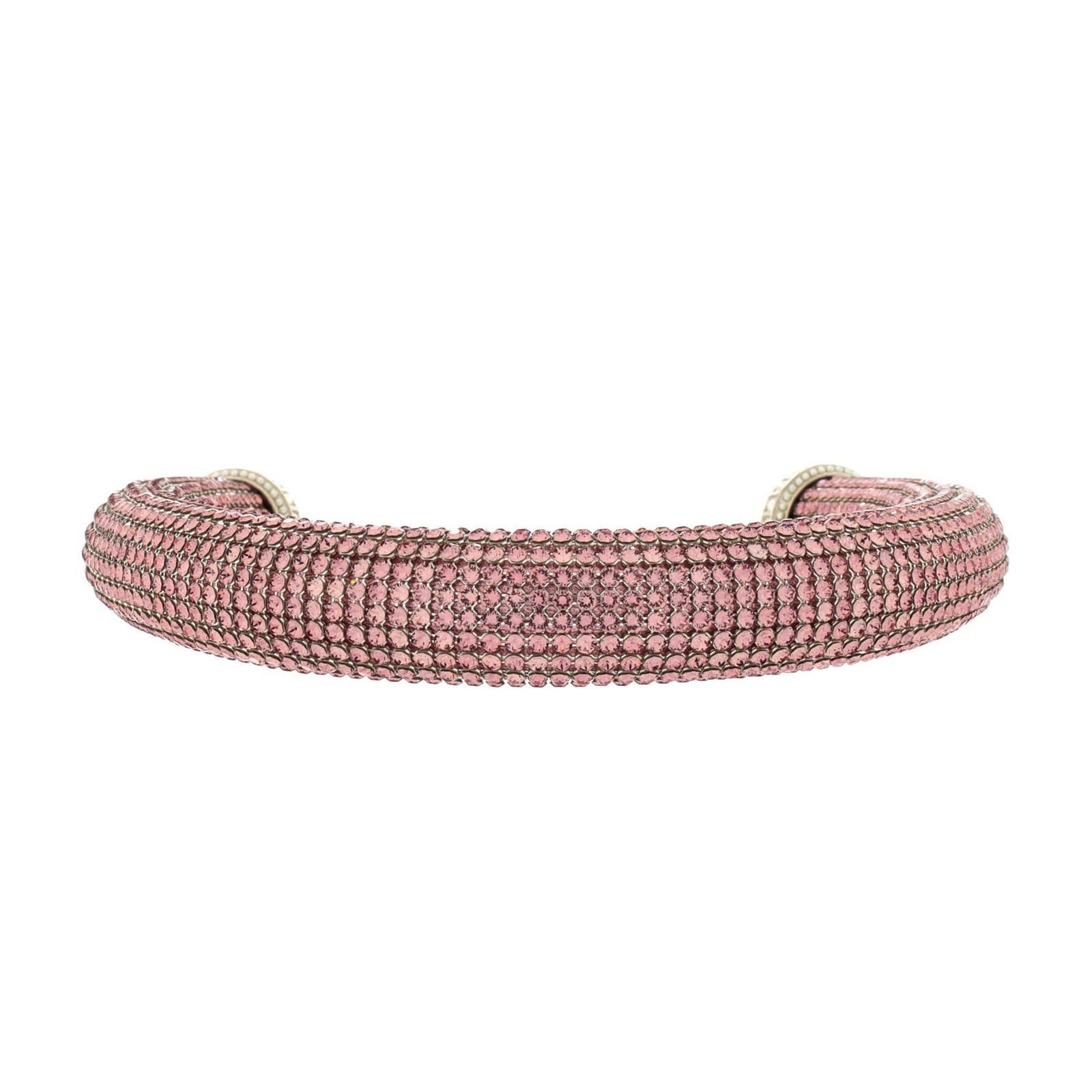 image of Chanel Cc Choker Necklace Metal With Crystals And Faux Pearls None in Pink, Women's