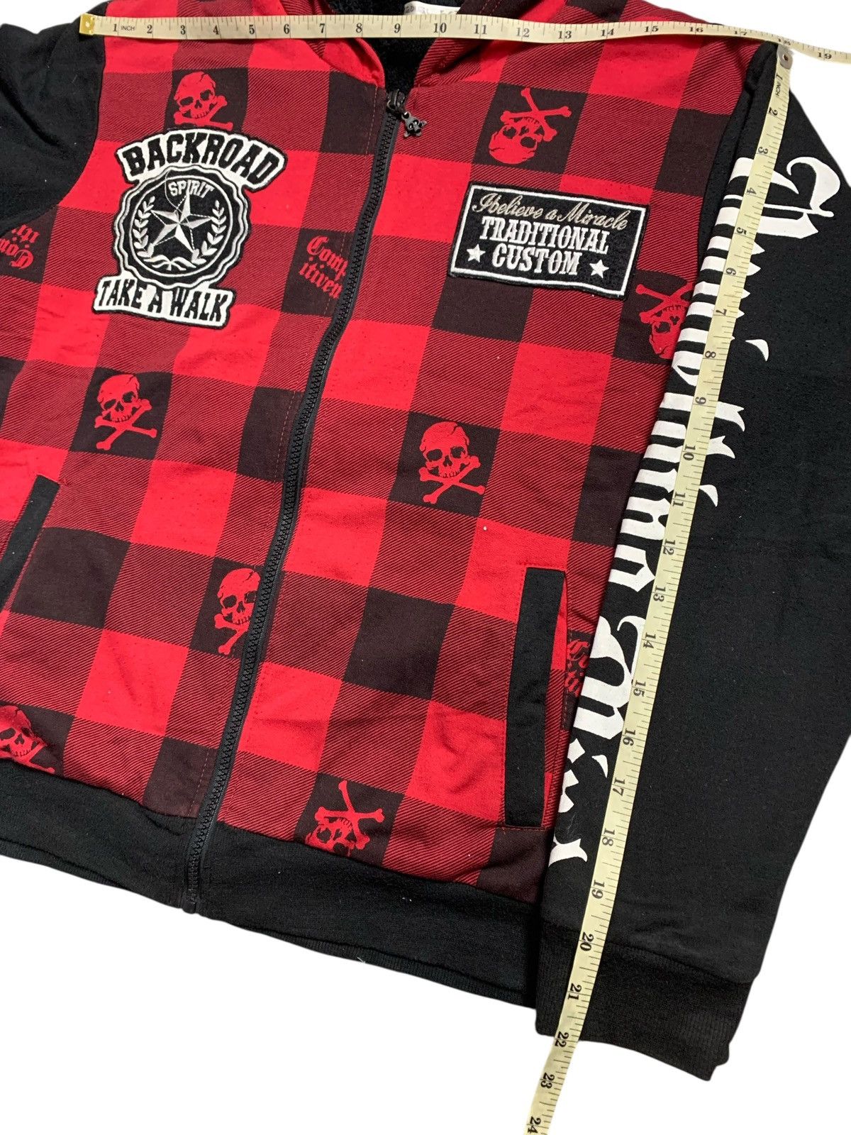 Hysteric Glamour 1990s EMBROIDERY TARTAN SKULL POEM FAUX ZIP HOODIE PUNK LGB Size US M / EU 48-50 / 2 - 15 Thumbnail