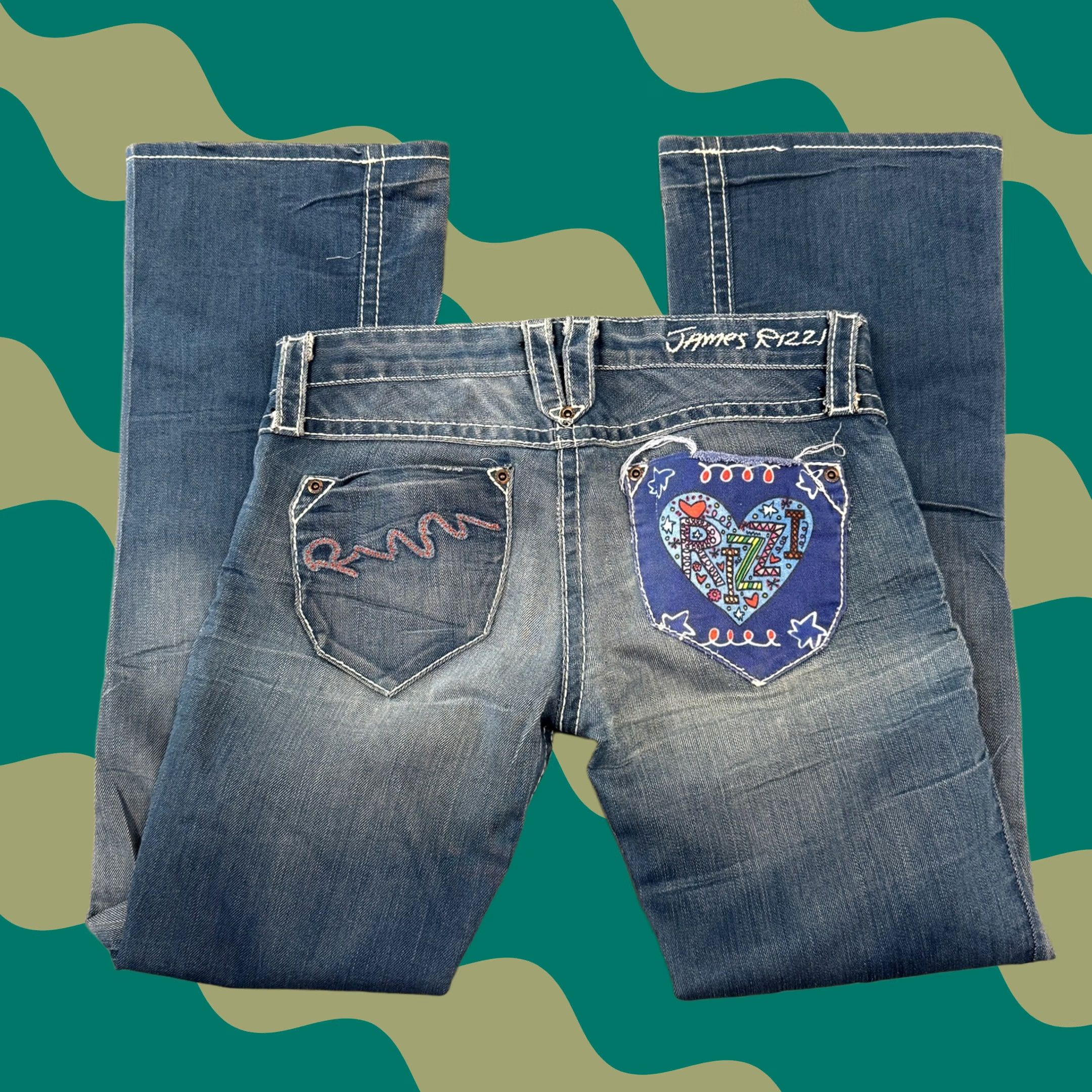 Denime VINTAGE James Rizzi Art Low Rise Wide Leg Flare Light Wash Denim Jeans 28x27 Women Jeans Size 28" / US 6 / IT 42 - 1 Thumbnail